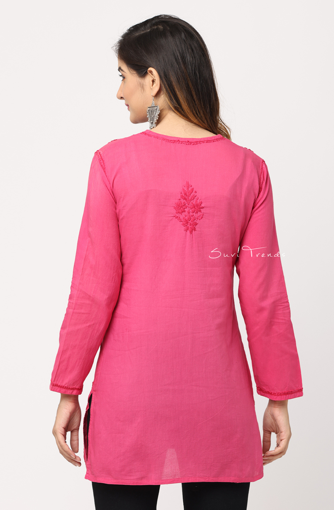 Lucknowi Chikankari Top - Fuchsia