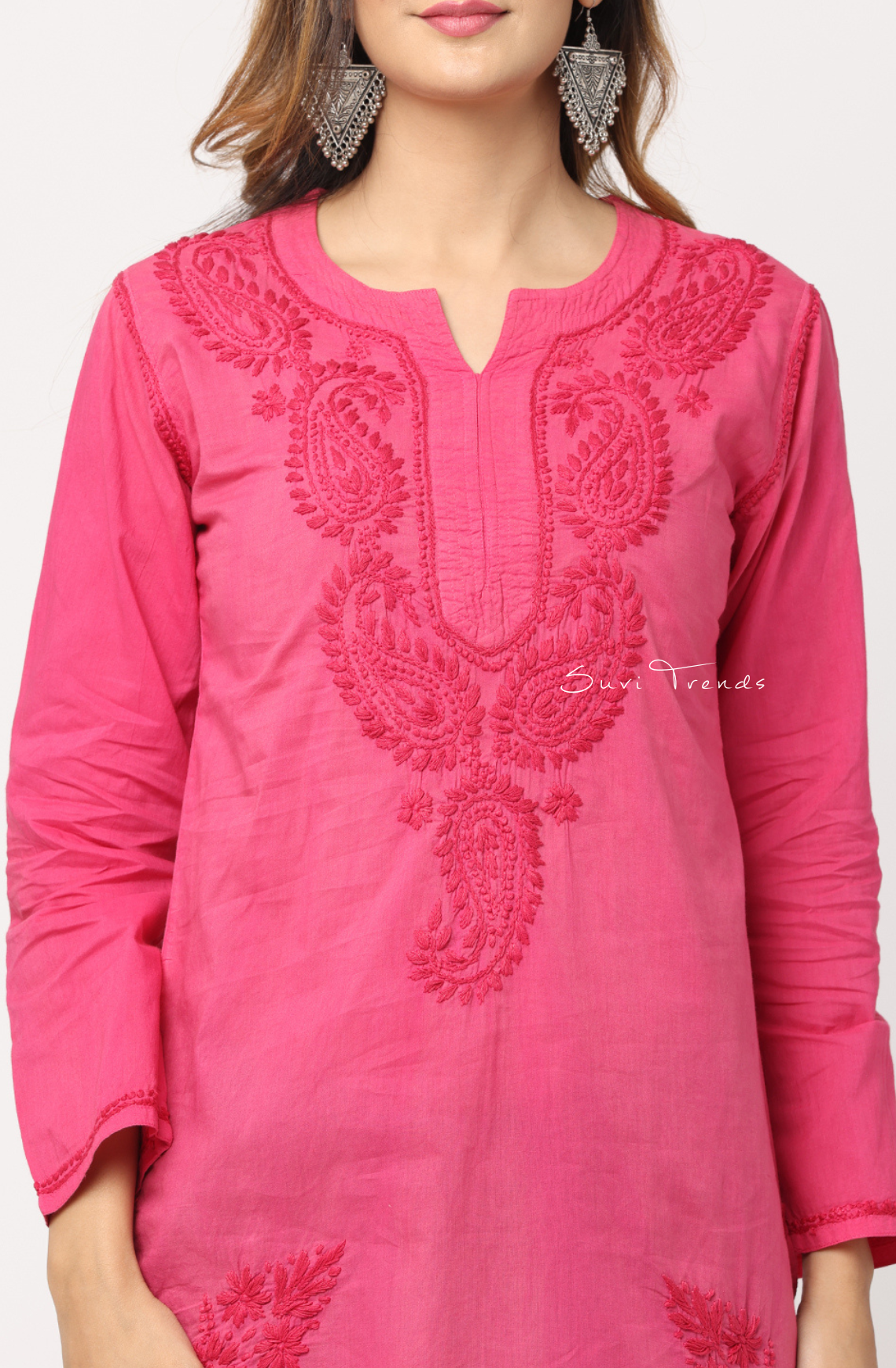 Lucknowi Chikankari Top - Fuchsia