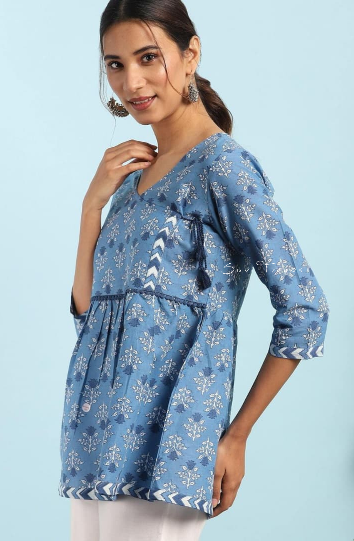 Floral Peplum Short Top - Blue