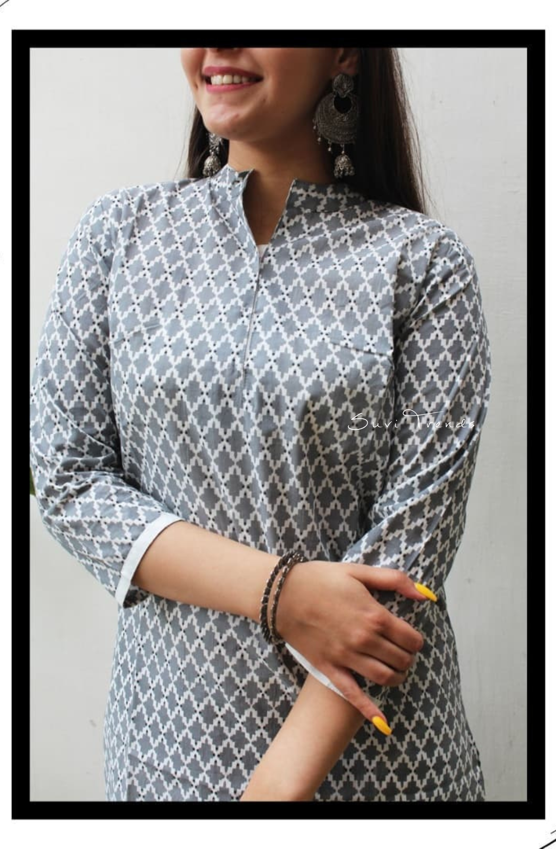Geometric Printed Straight Kurta - Grey