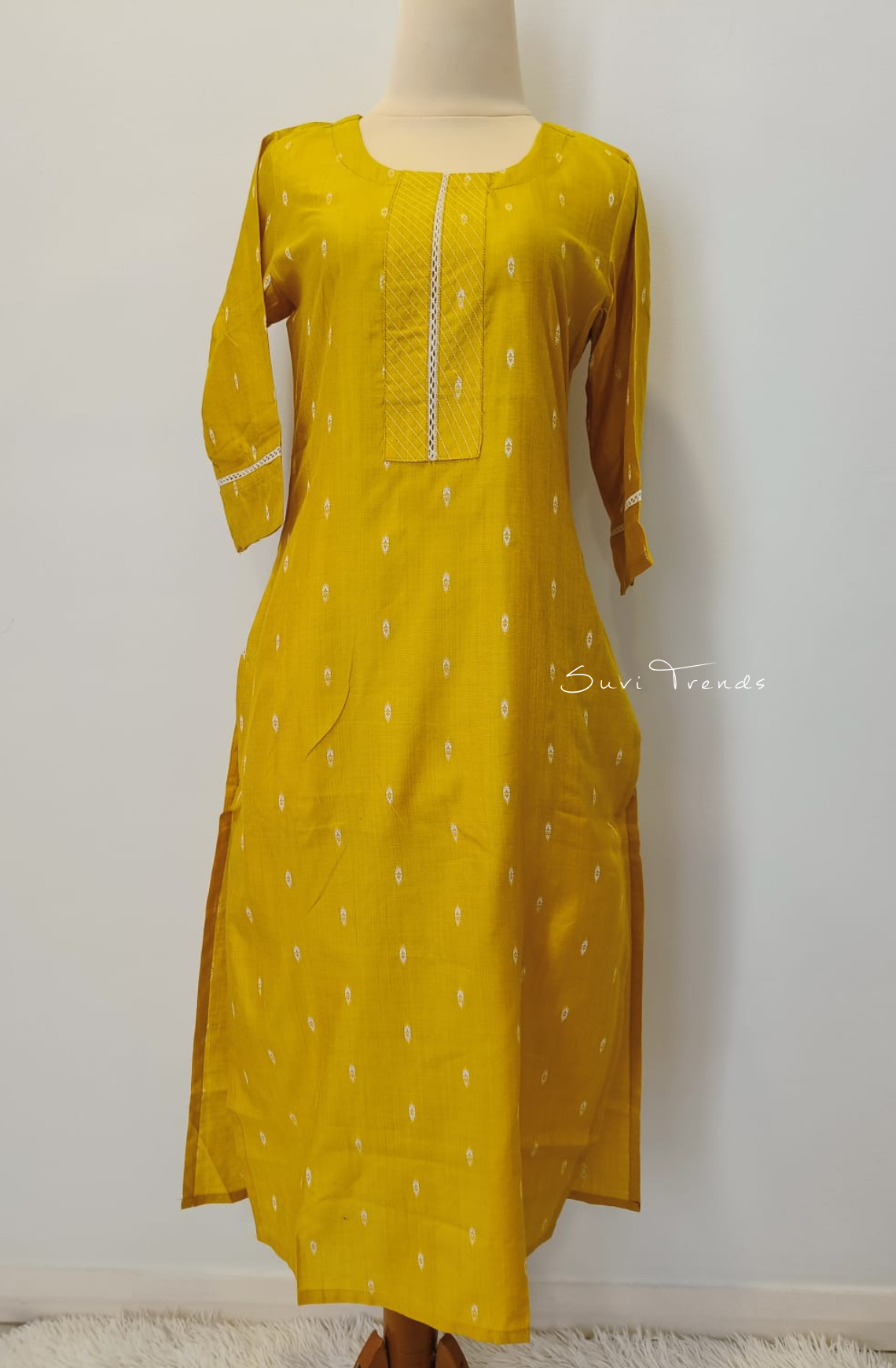All Over Butta Embroidered Straight Kurta - Yellow