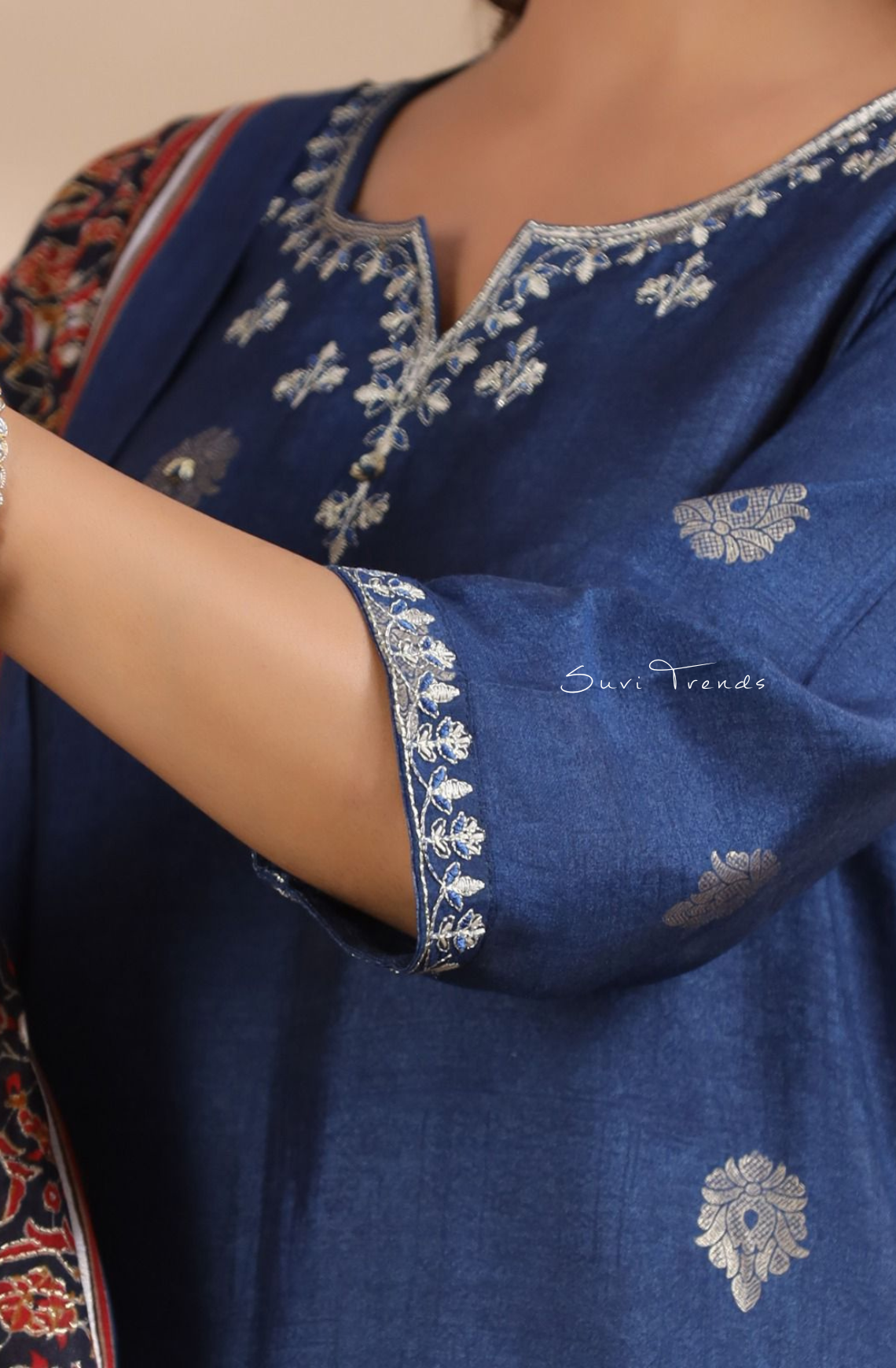 Pure Muslin Suit Set with Dupatta - Blue
