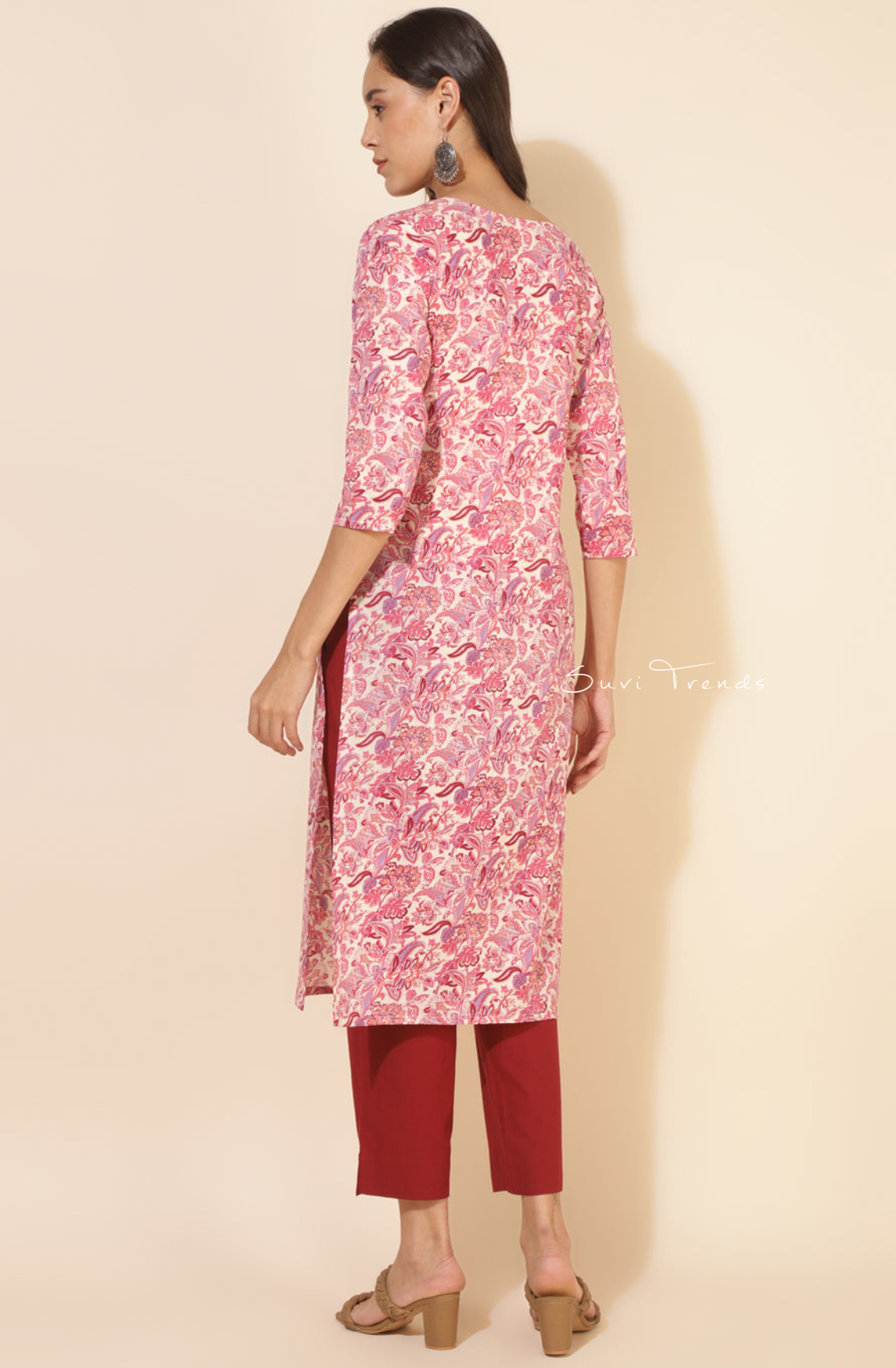Pure Cotton Floral Straight Kurta - Cream