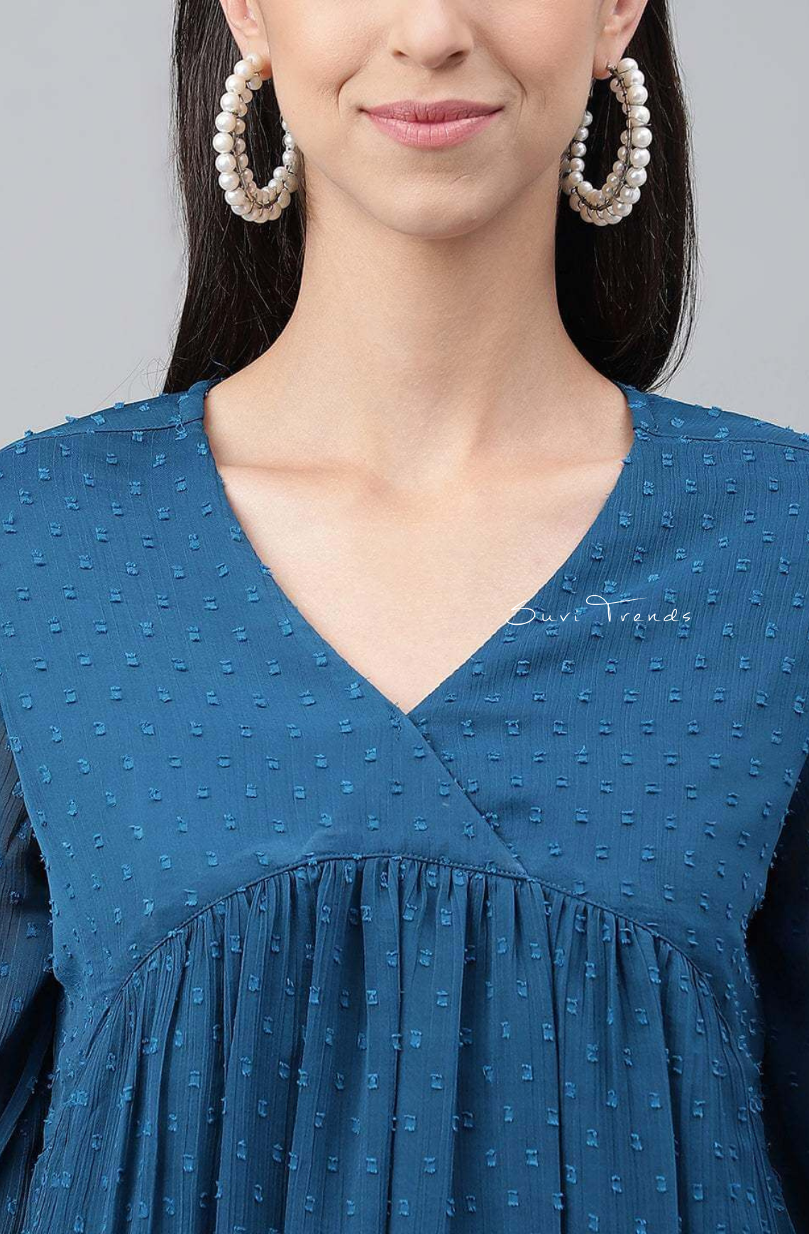 Dobby Chiffon Solid Empire Top - Teal Blue