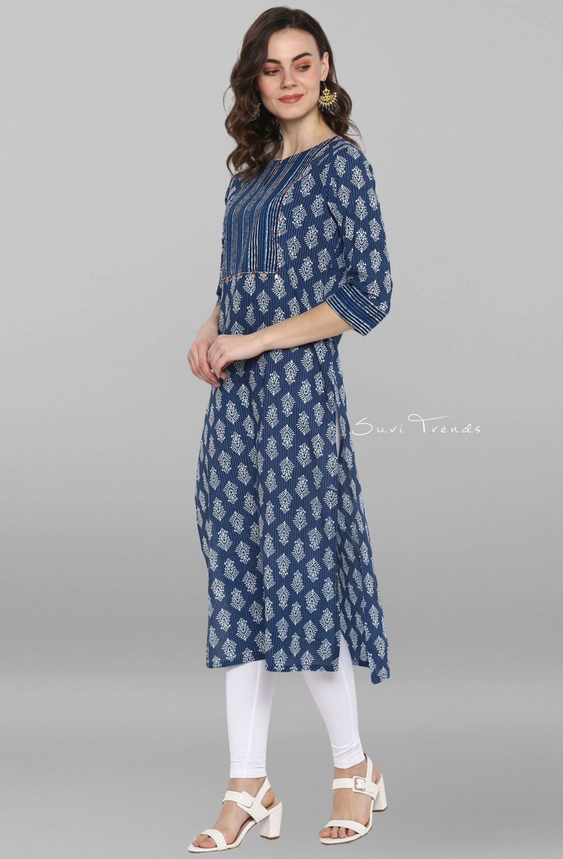 Pure Cotton Block Printed Straight Kurta - Blue