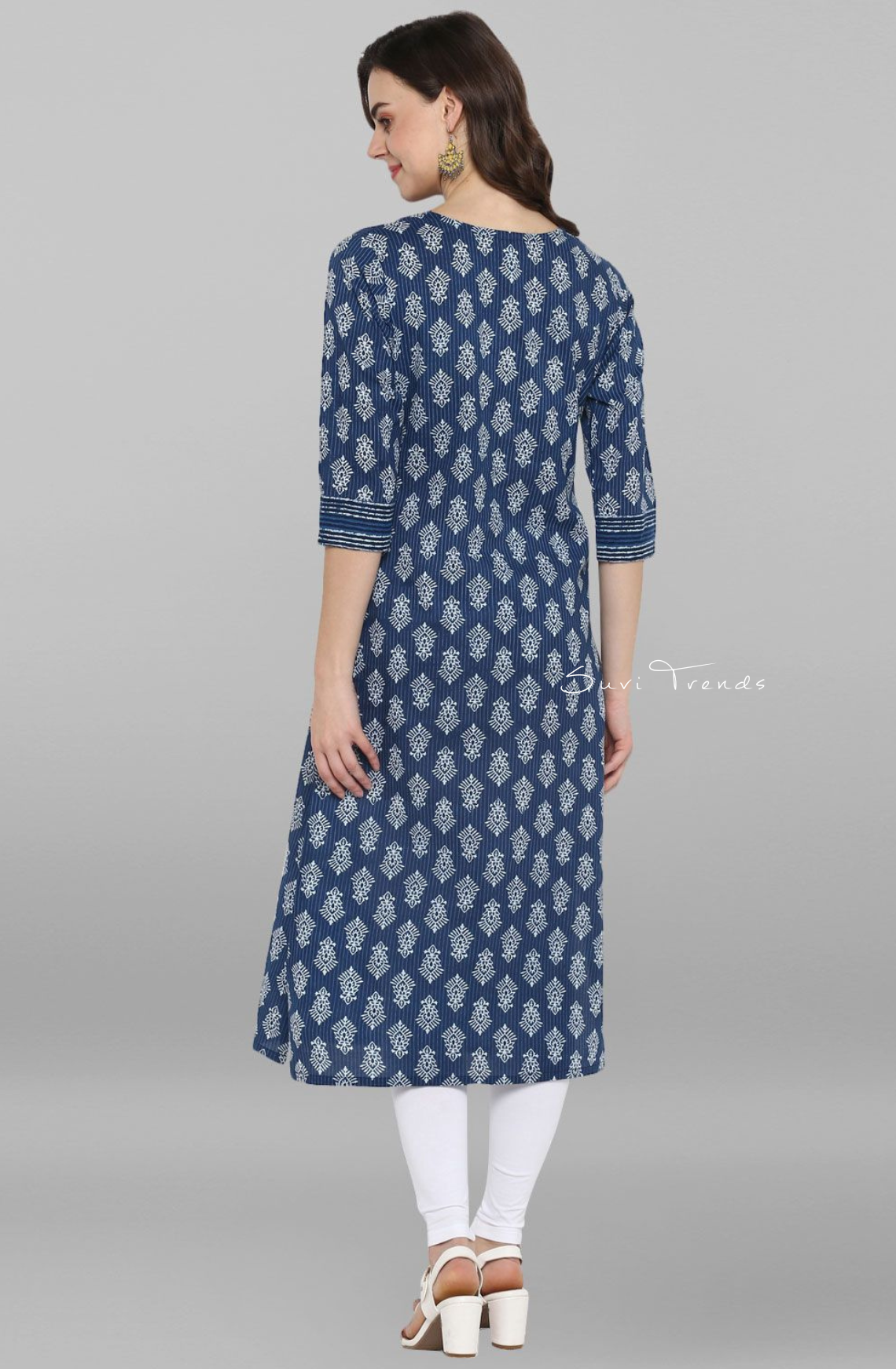 Pure Cotton Block Printed Straight Kurta - Blue