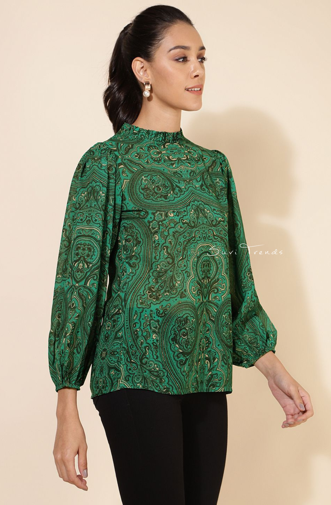 Georgette Digital Printed Regular Top - Green