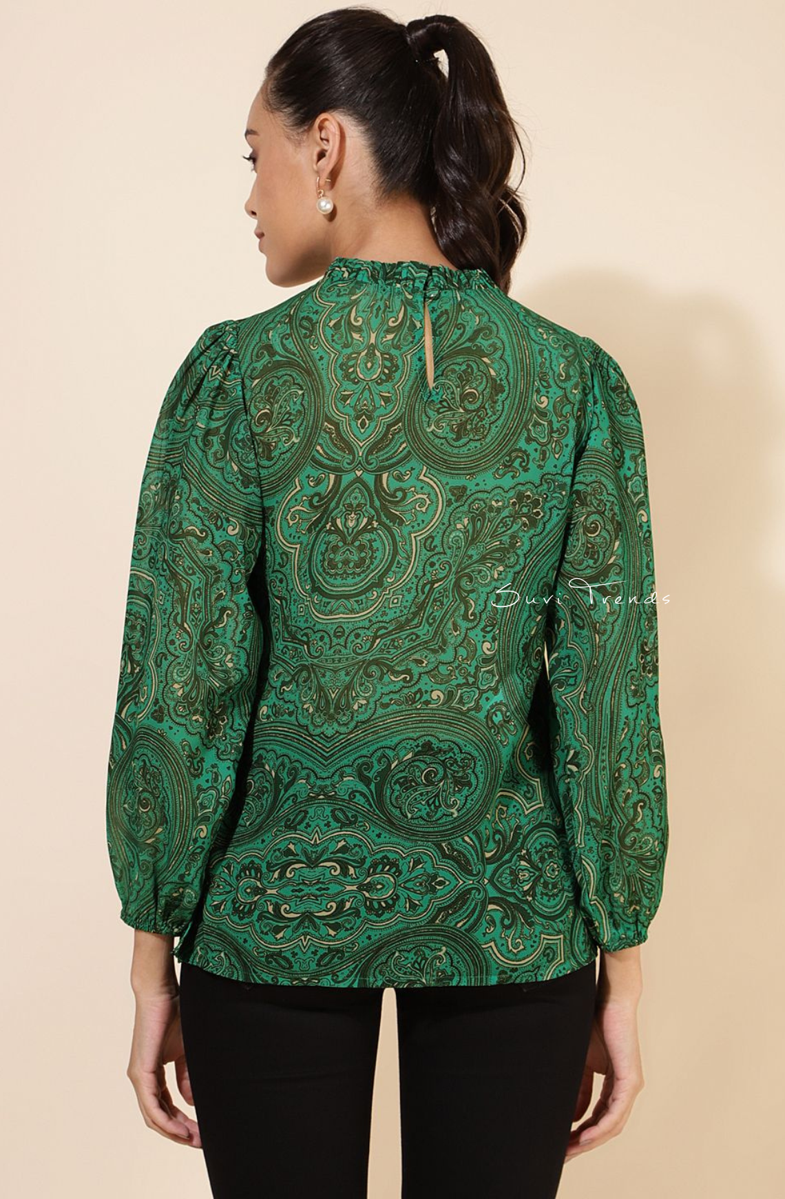 Georgette Digital Printed Regular Top - Green