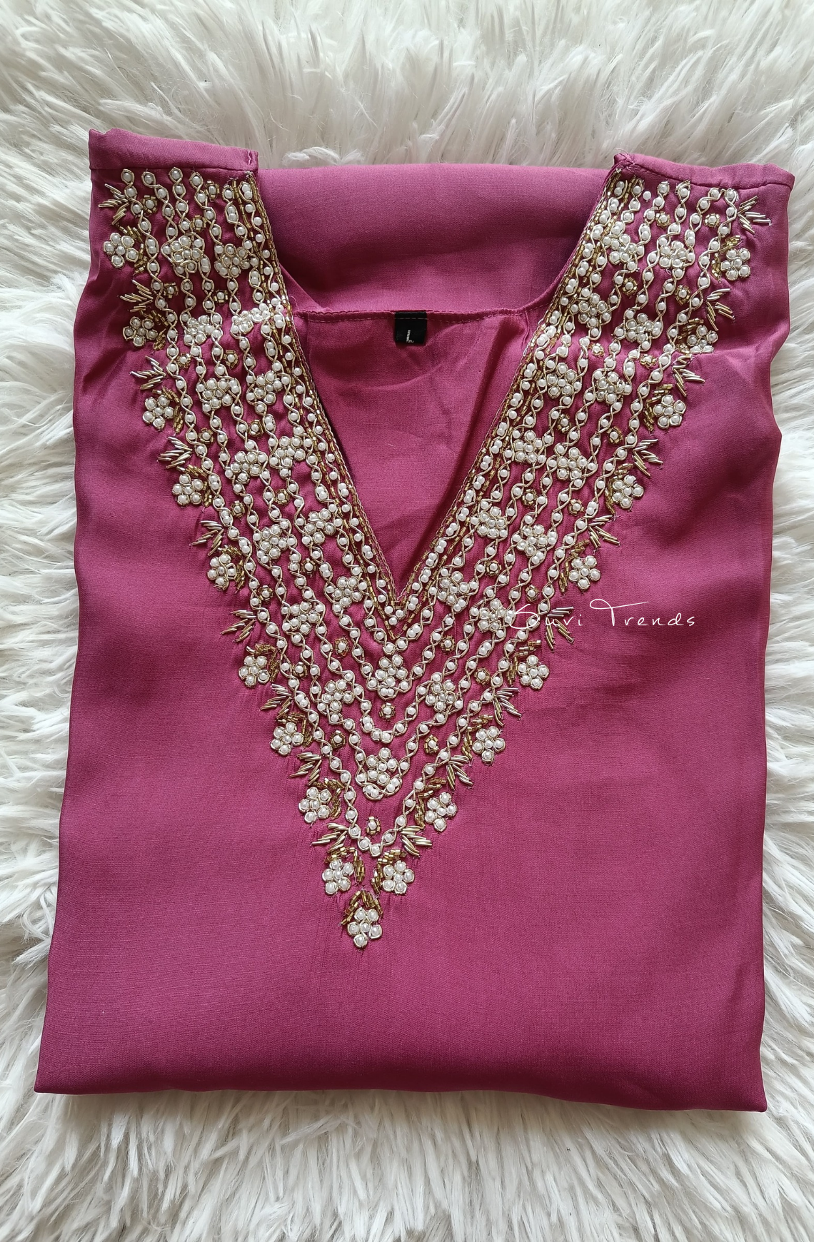 Muslin Suit Set with Pearl Bead Work - Pink