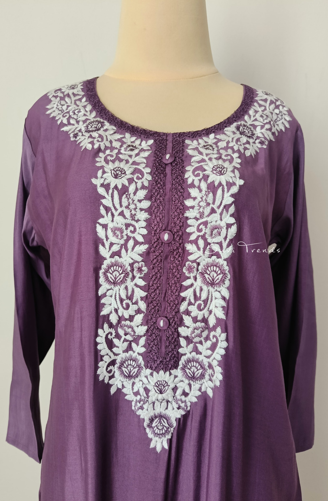 Floral Embroidered Muslin Suit Set - Mauve