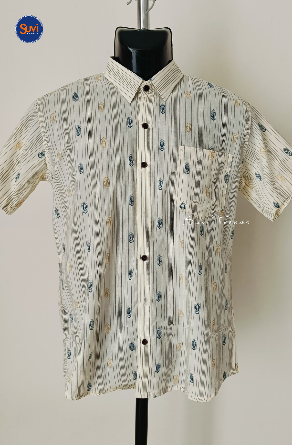 Men's Printed Cotton Shirt - Off White