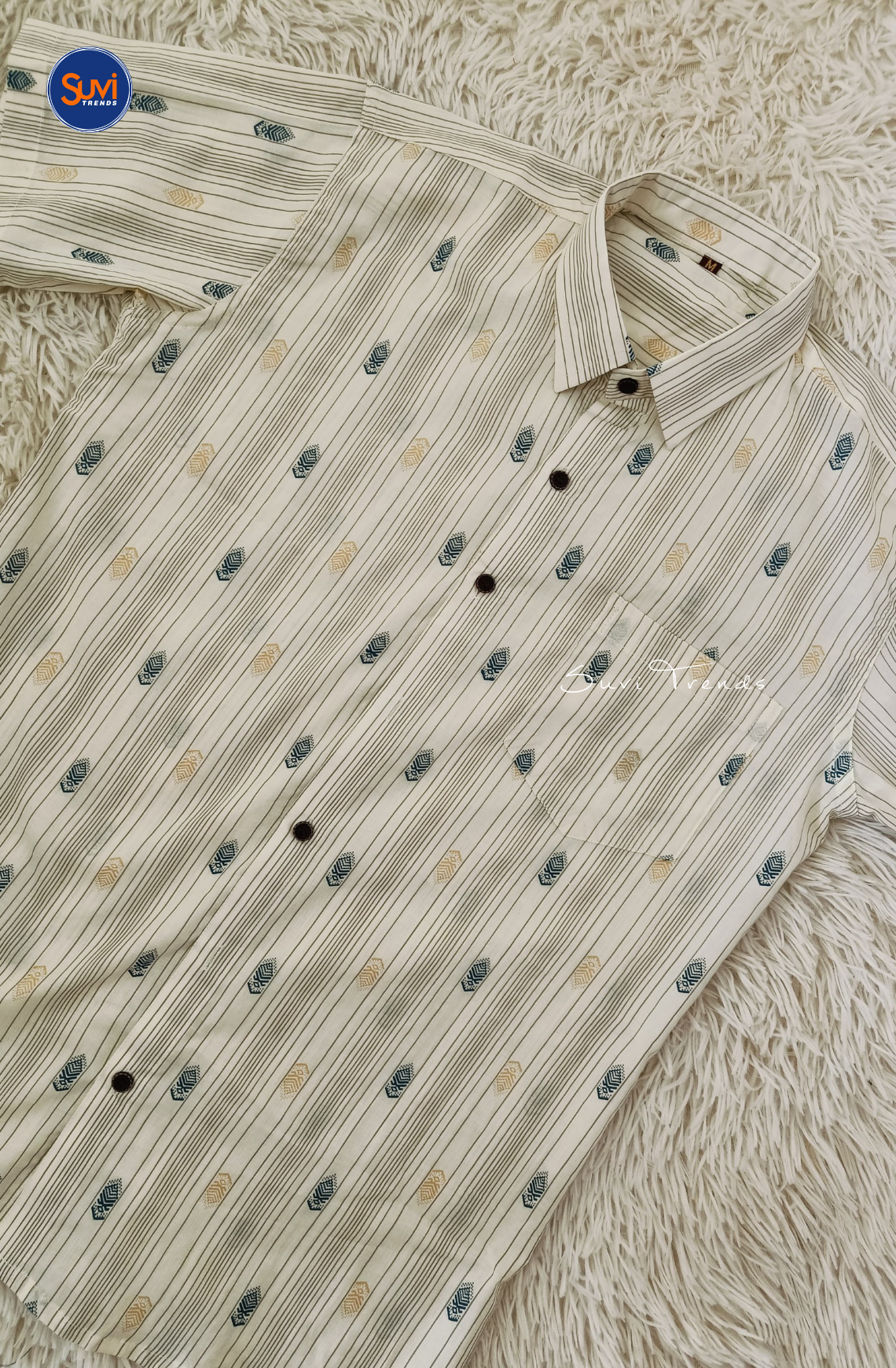 Men's Printed Cotton Shirt - Off White