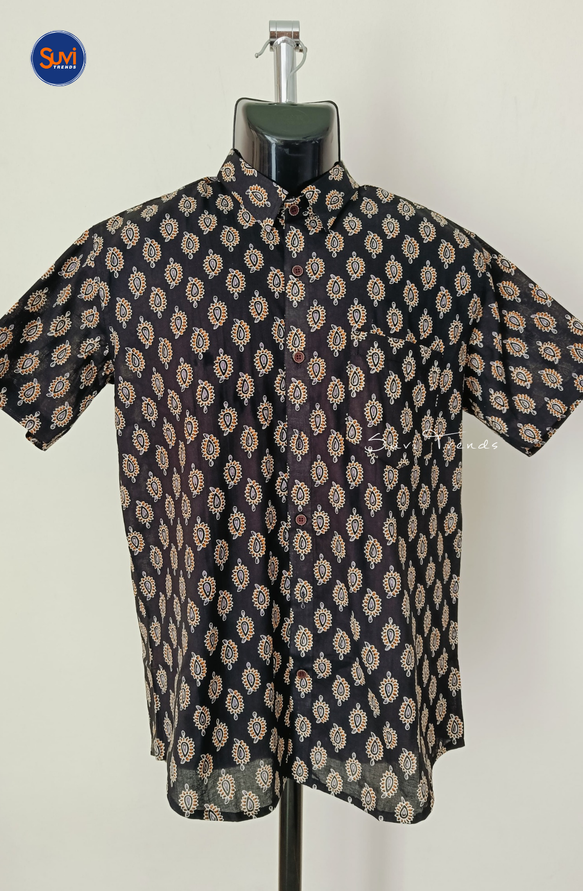 Men's Printed Cotton Shirt - Black