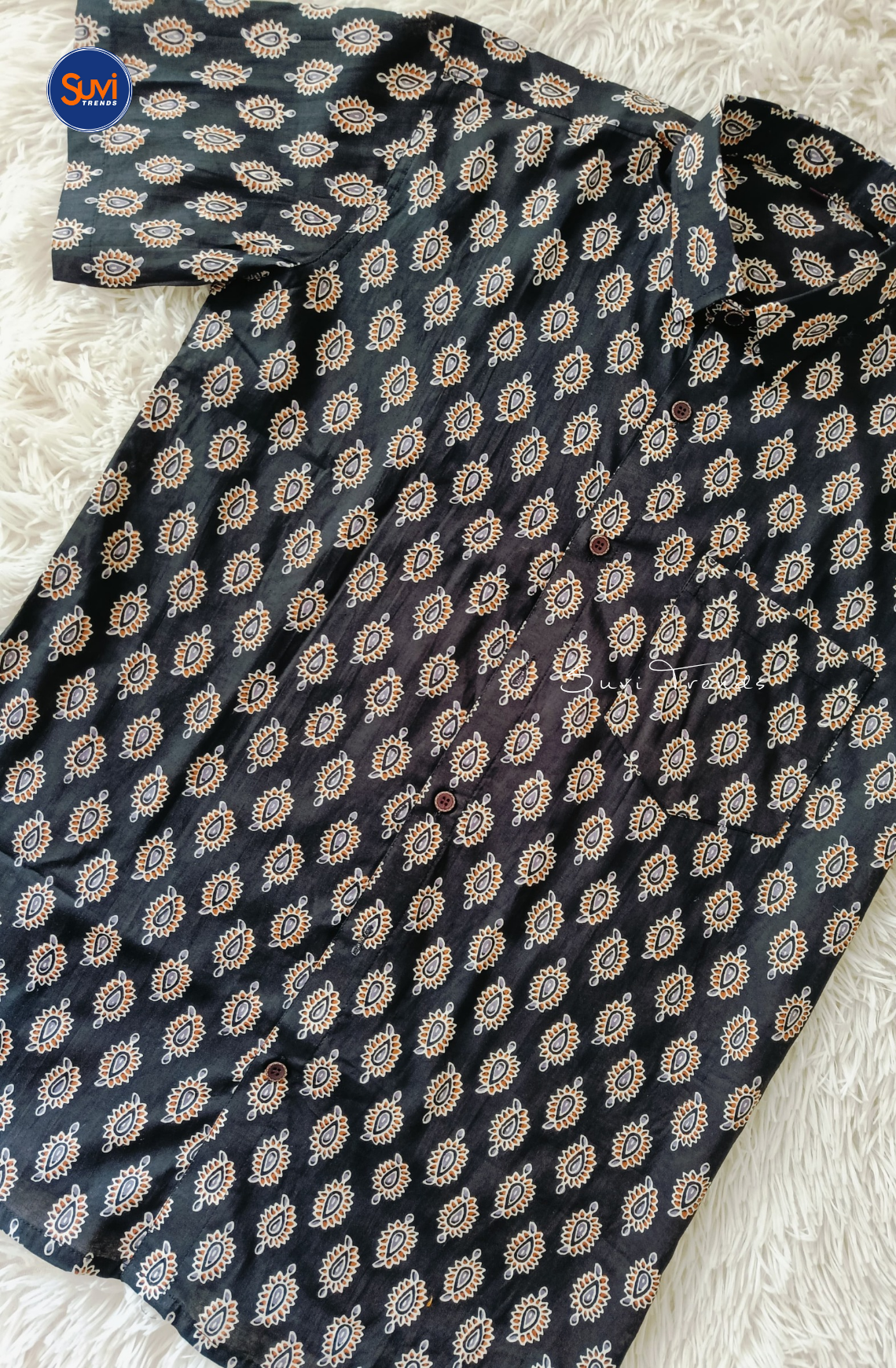 Men's Printed Cotton Shirt - Black