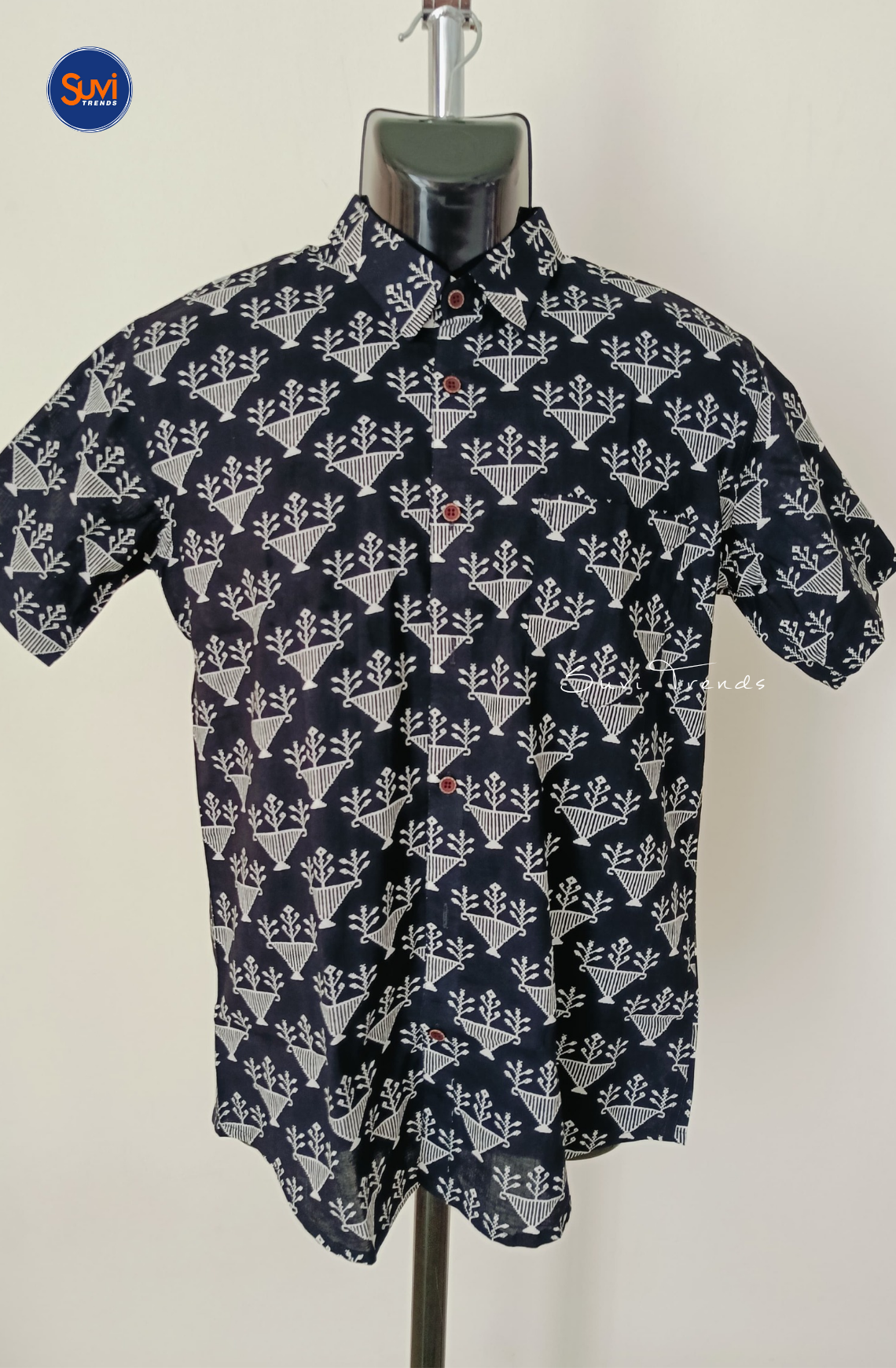 Men's Tribal Printed Cotton Shirt - Black