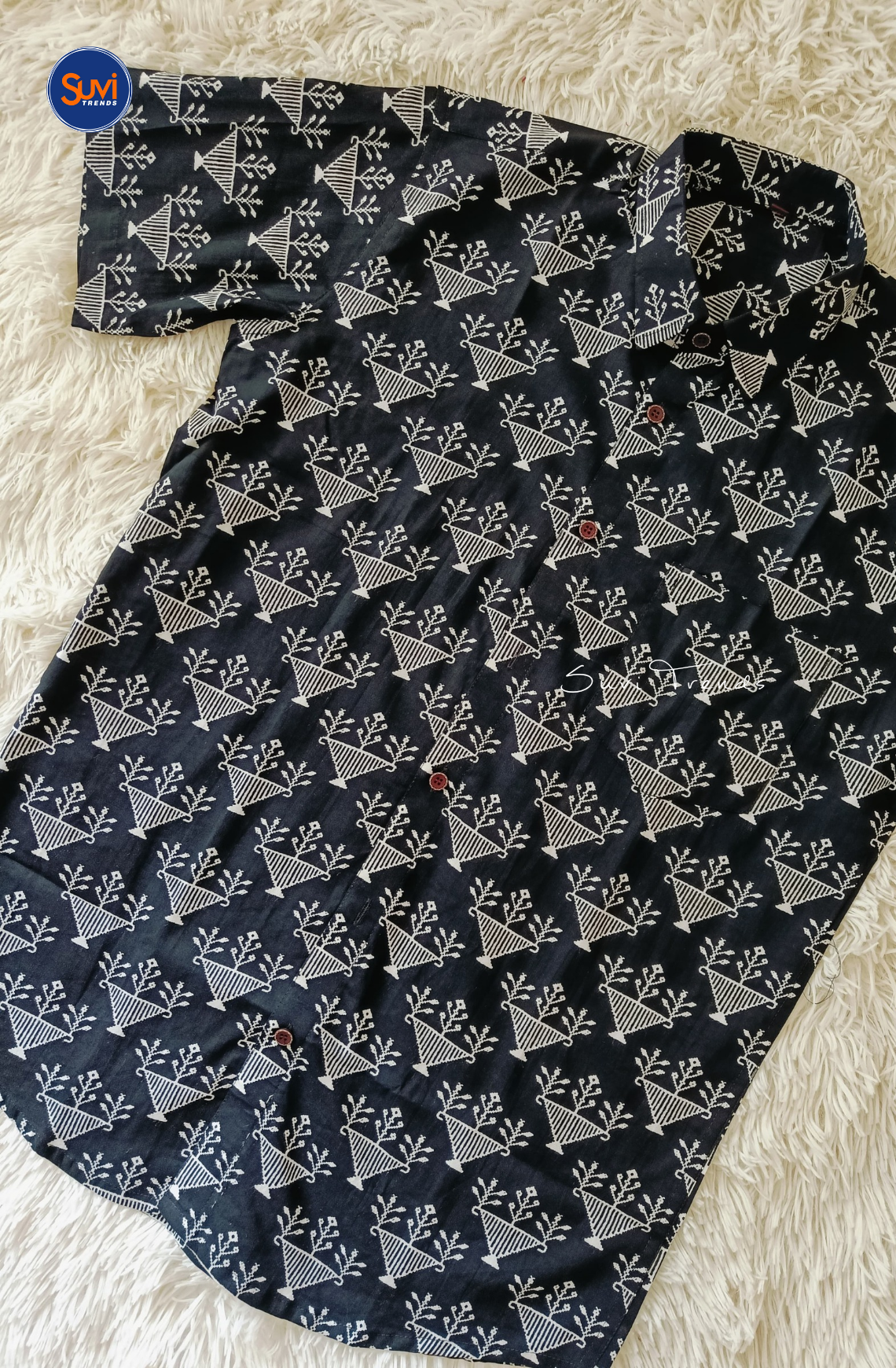 Men's Tribal Printed Cotton Shirt - Black