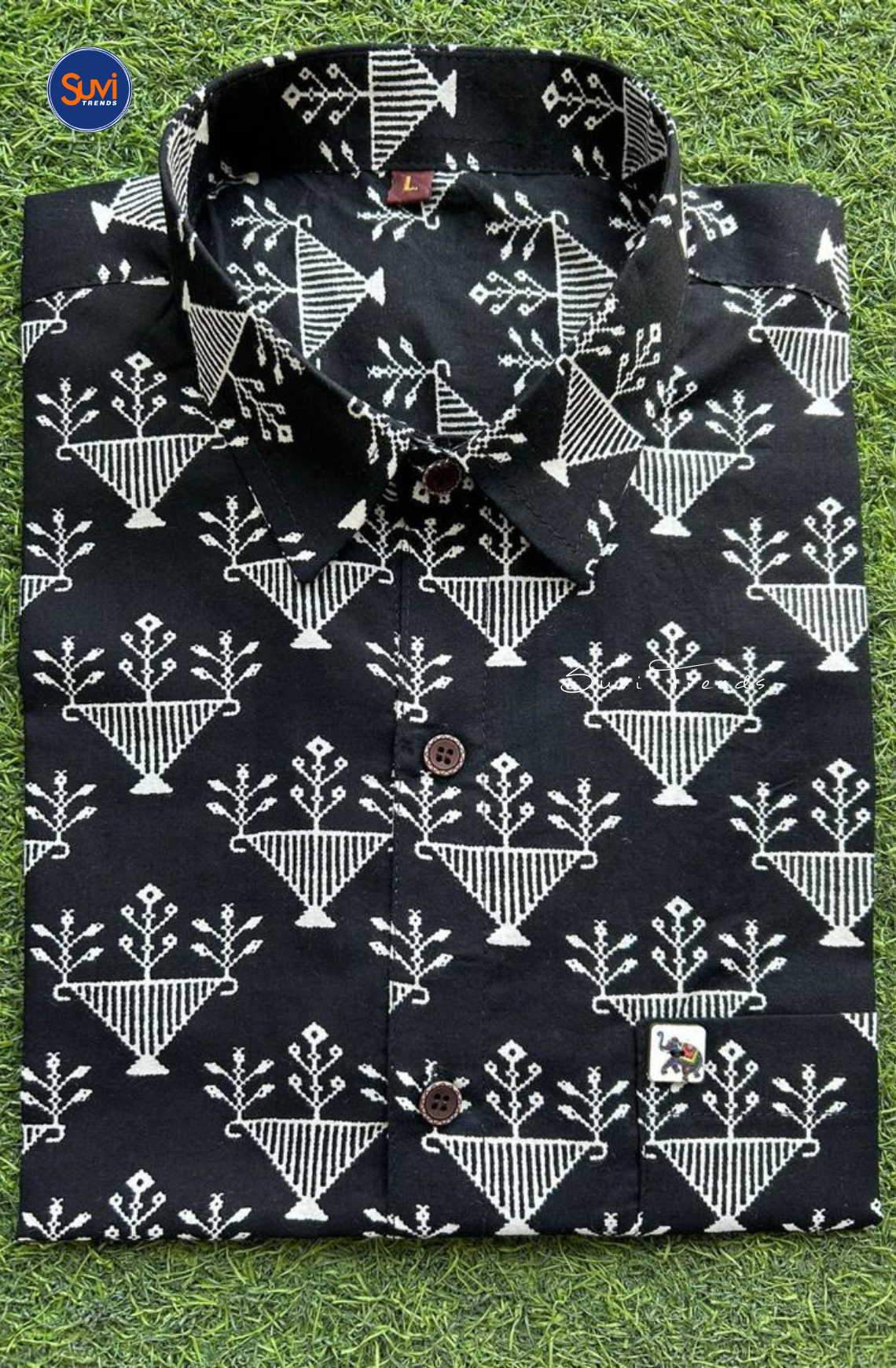 Men's Tribal Printed Cotton Shirt - Black