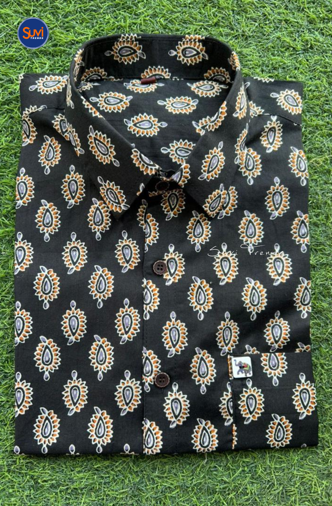 Men's Printed Cotton Shirt - Black
