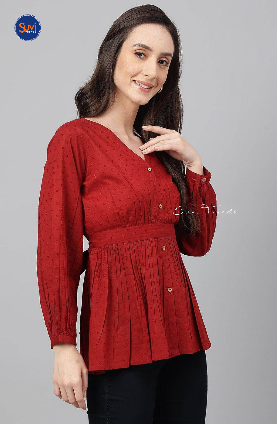 Dobby Cotton Wrap Around Short Top - Red