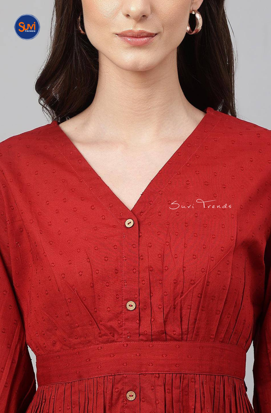 Dobby Cotton Wrap Around Short Top - Red
