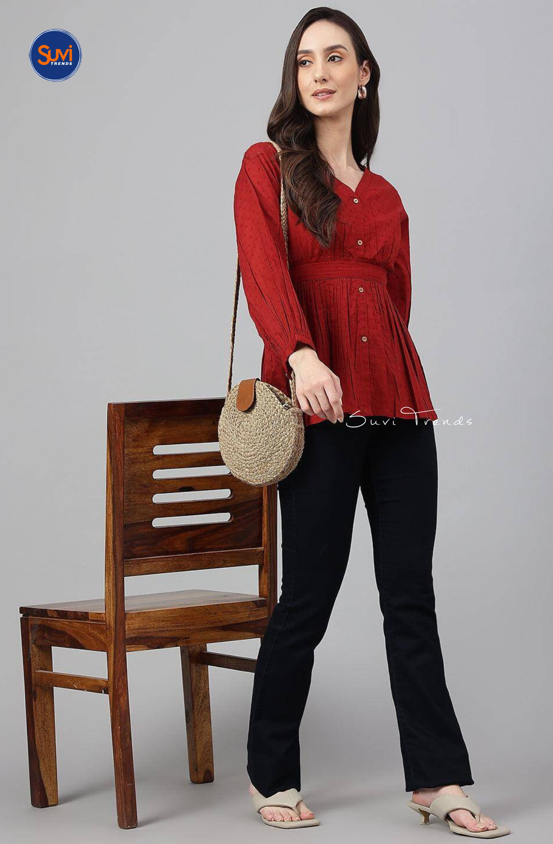 Dobby Cotton Wrap Around Short Top - Red