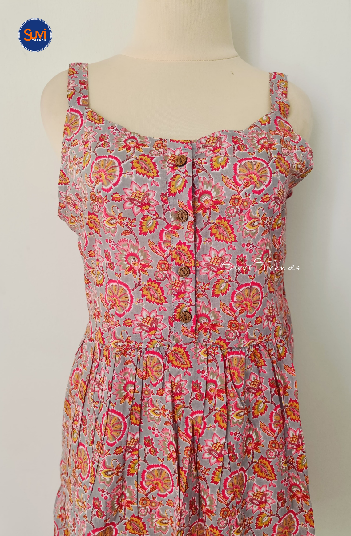 Floral Printed Sleeveless Dress - Grey