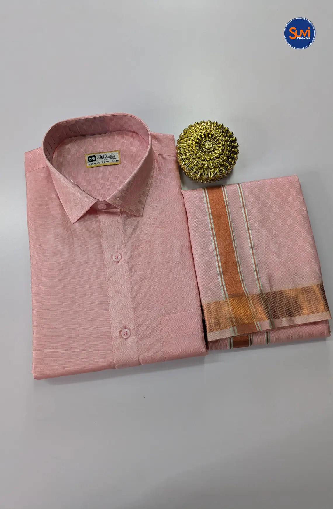 Textured Weave Japan Silk Dhoti Set - Pink