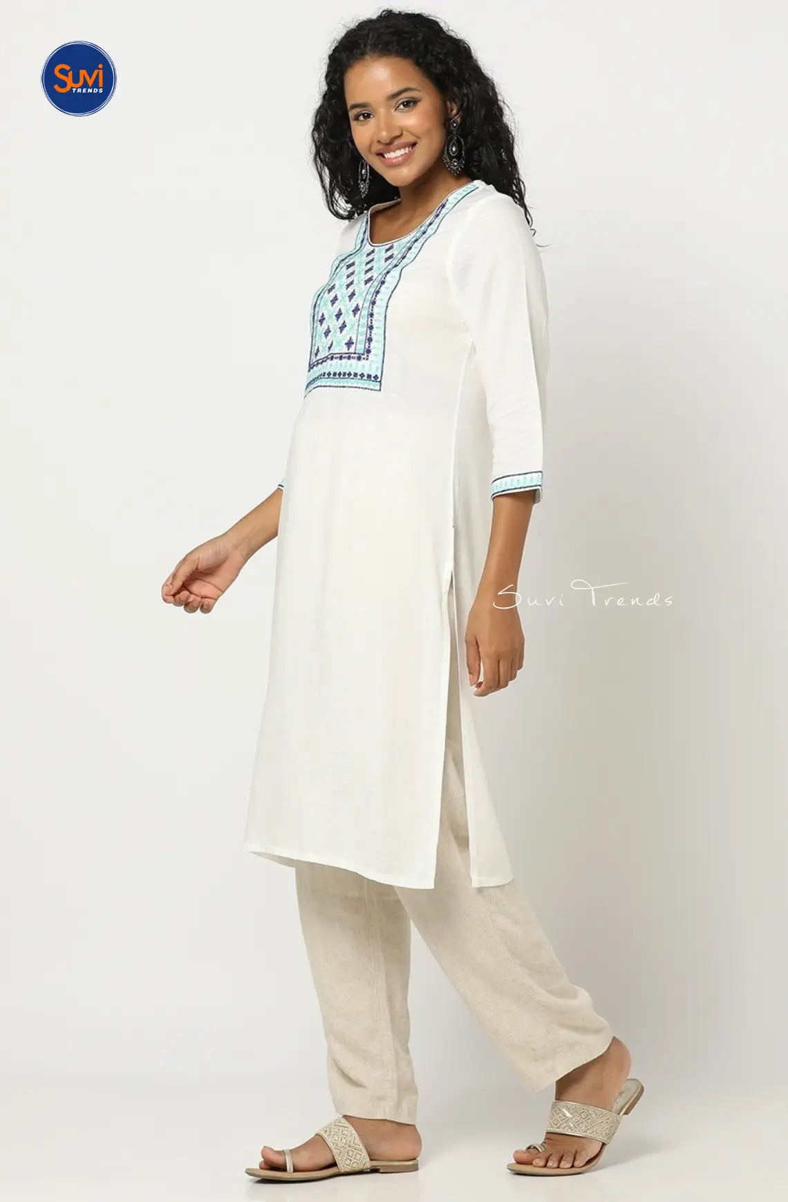 Yoke Embroidered Straight Kurta - White