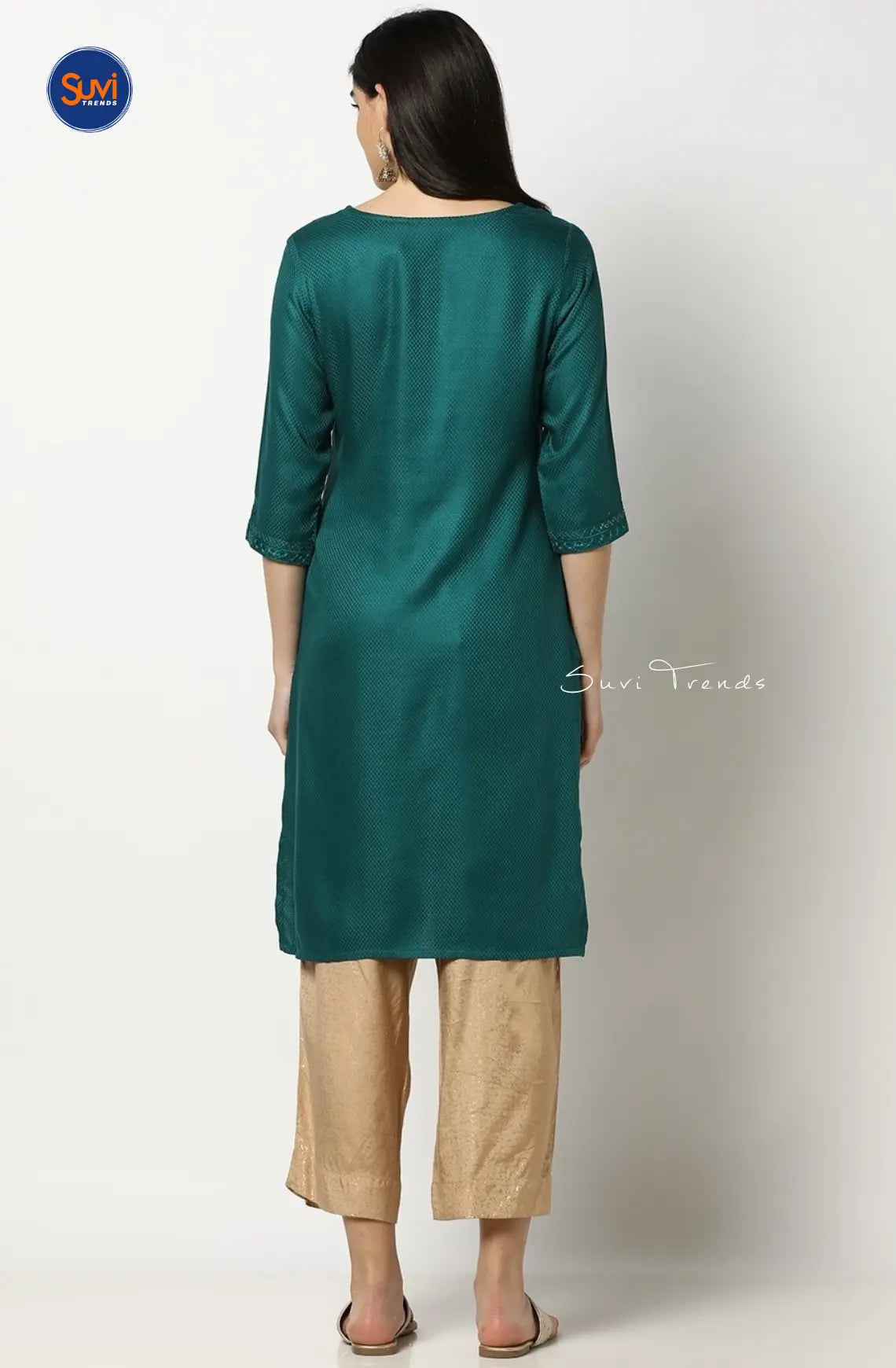 Yoke Embroidered Straight Kurta - Teal