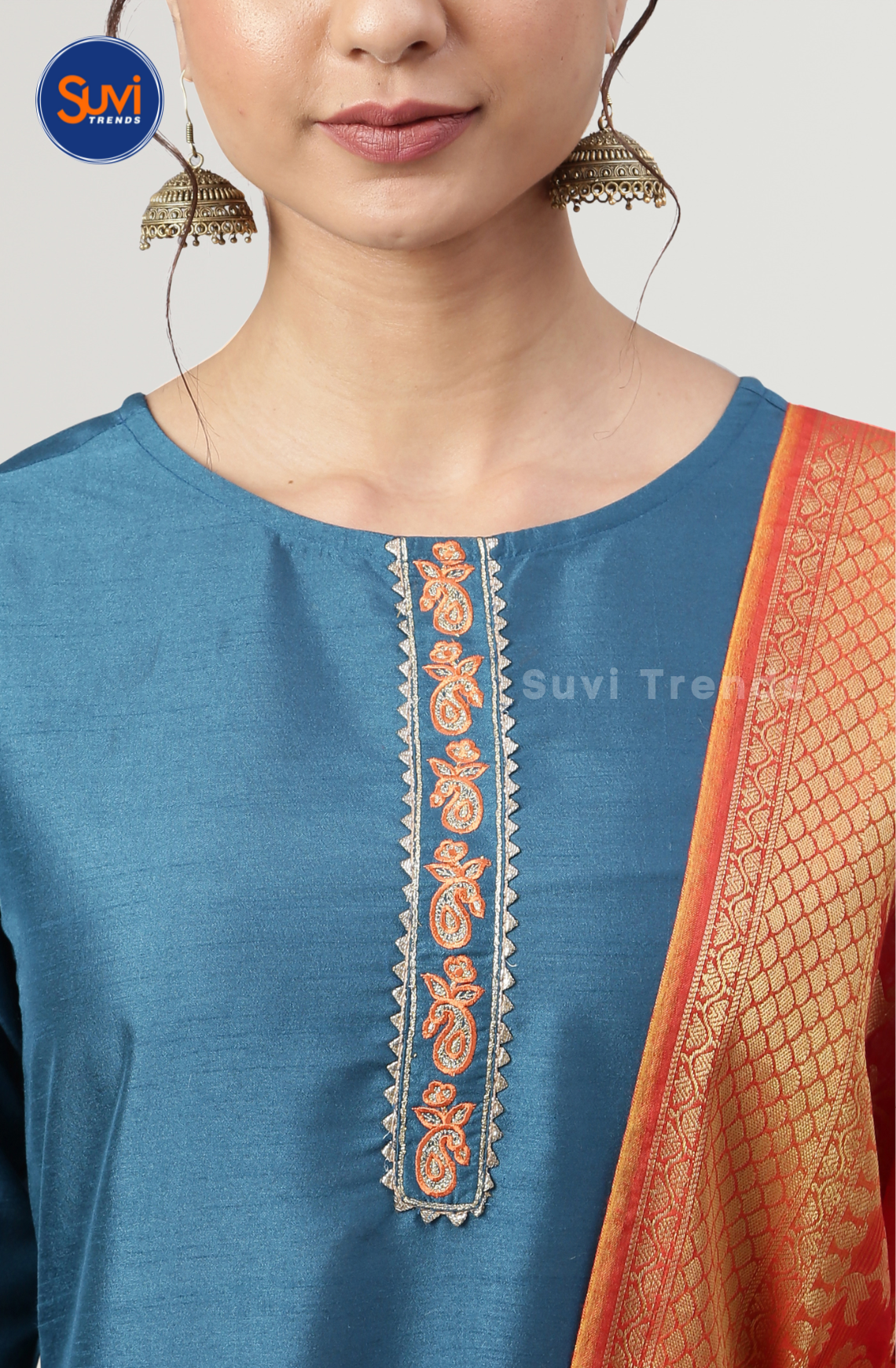 Blue Poly Silk Kurti Set with Dupatta