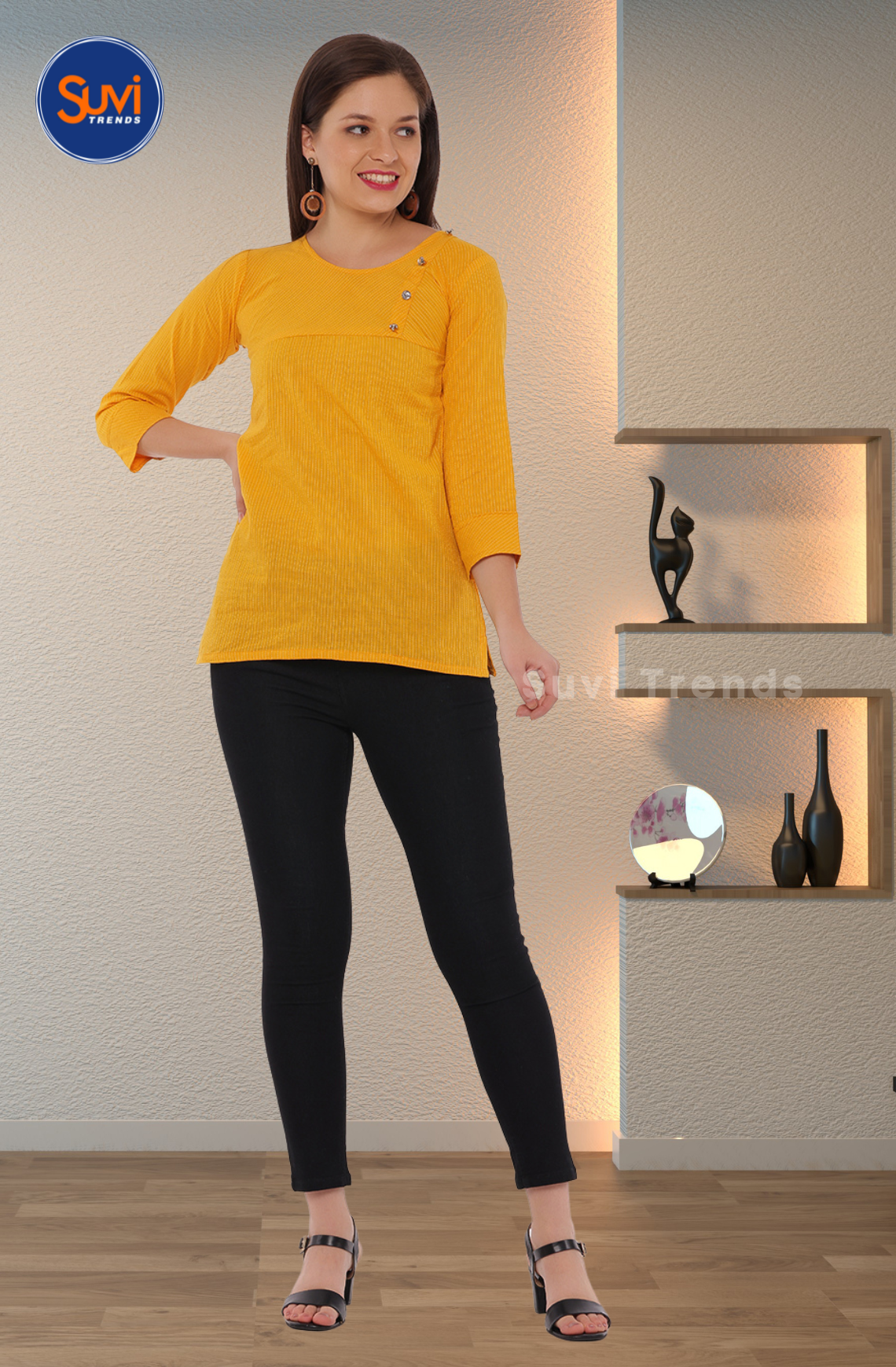 Cotton Kantha Short Top - Yellow