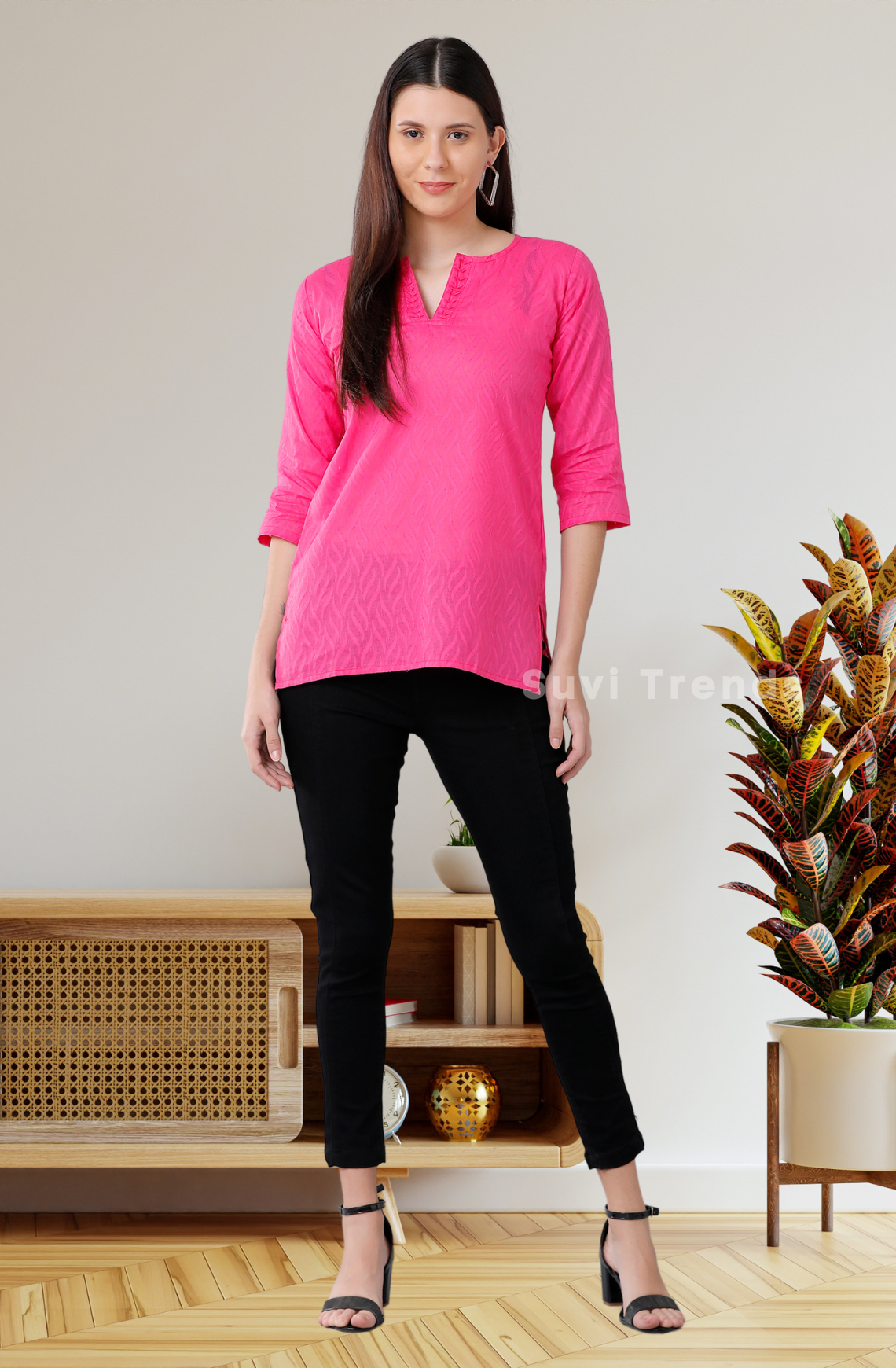 Pink Leafy Khasid Cotton Top
