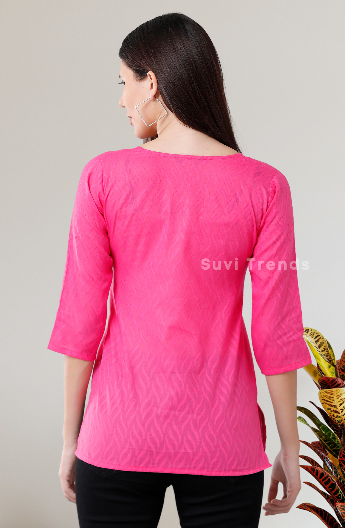 Pink Leafy Khasid Cotton Top