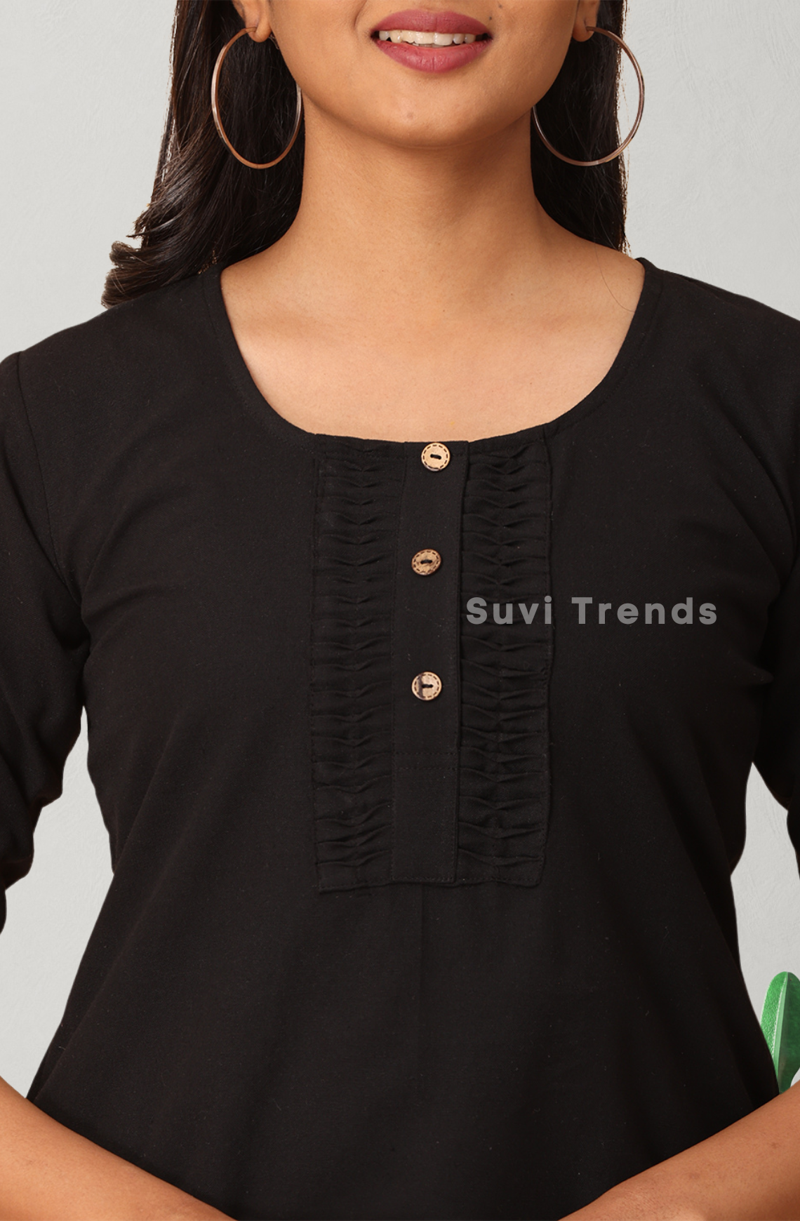 Black Pintuck Top with Roll Up Sleeves