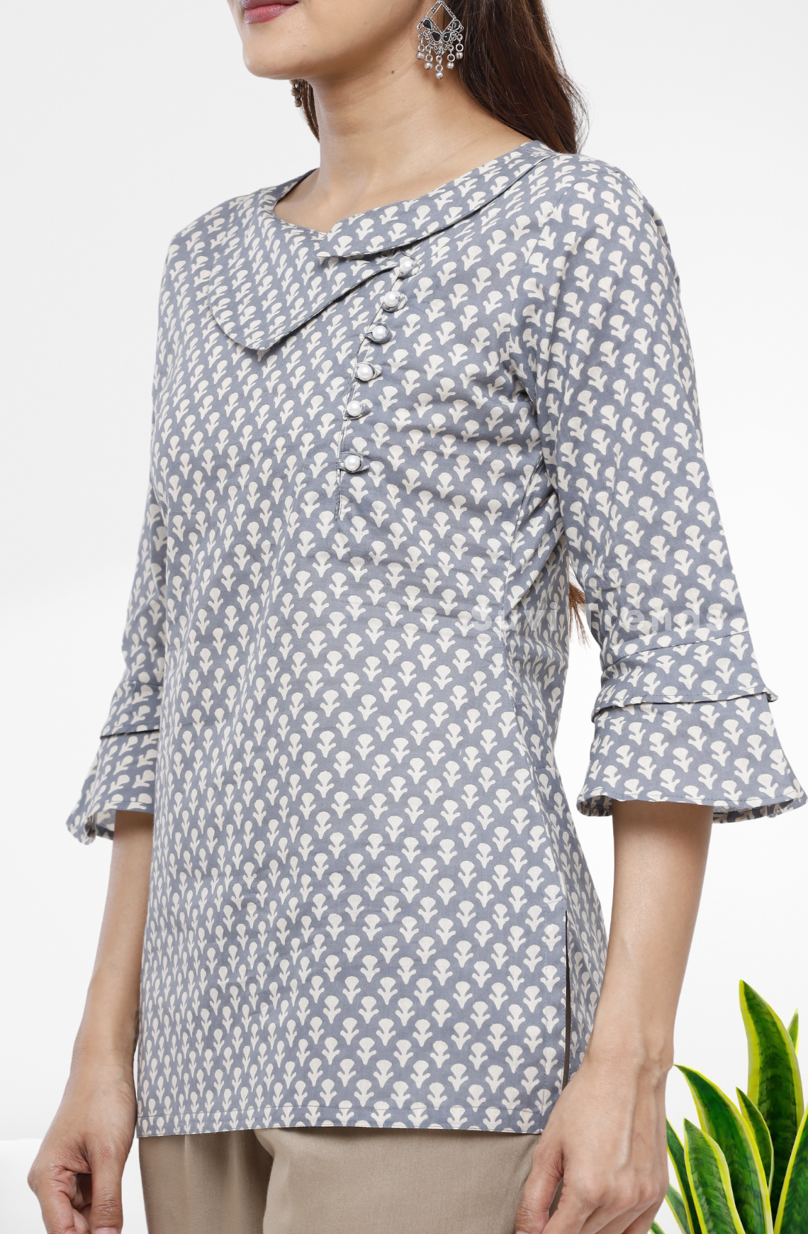 Floral Block Printed with Pearl Embellished Top