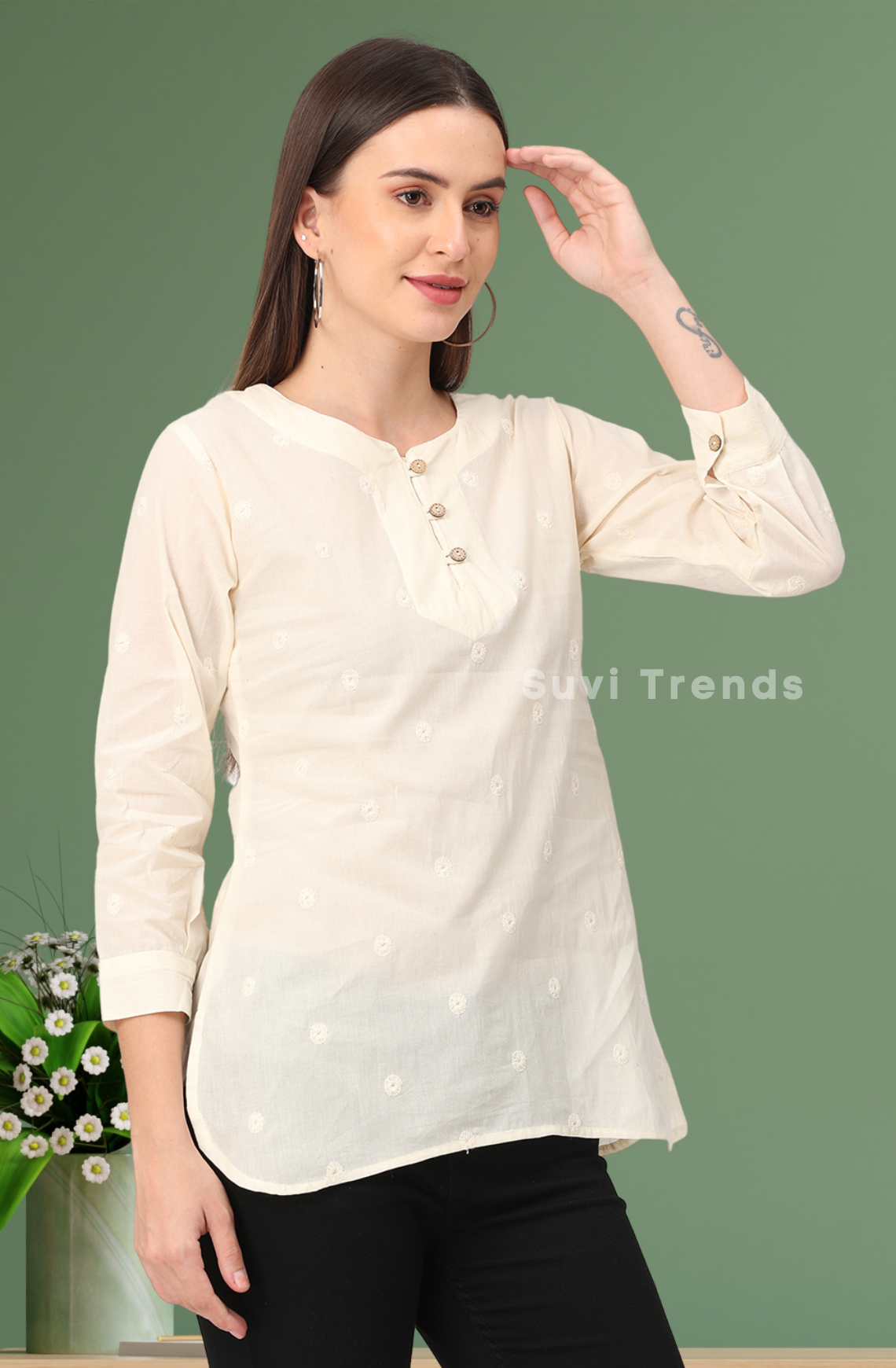 Off White Butta Embroidery Top