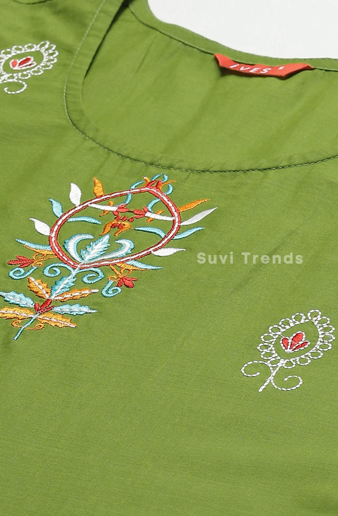 Green Cotton Embroidered Top