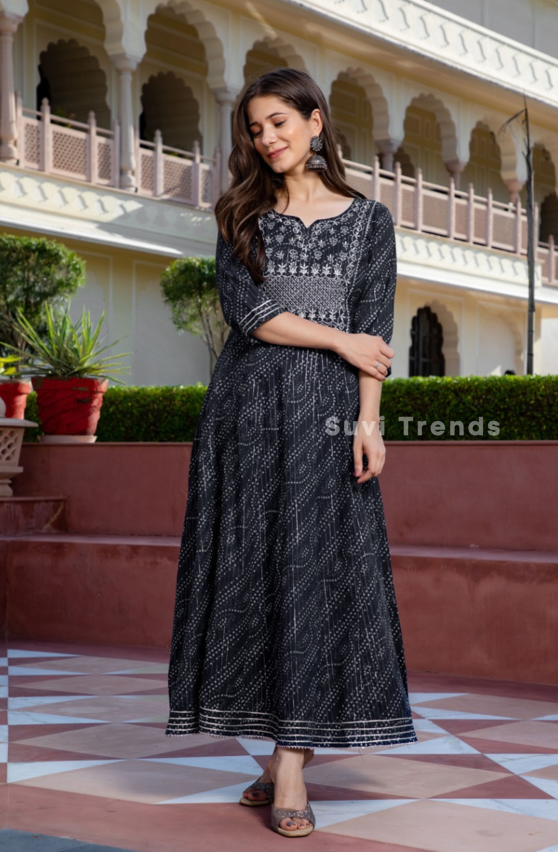 Black Zari Embroidery Long Gown