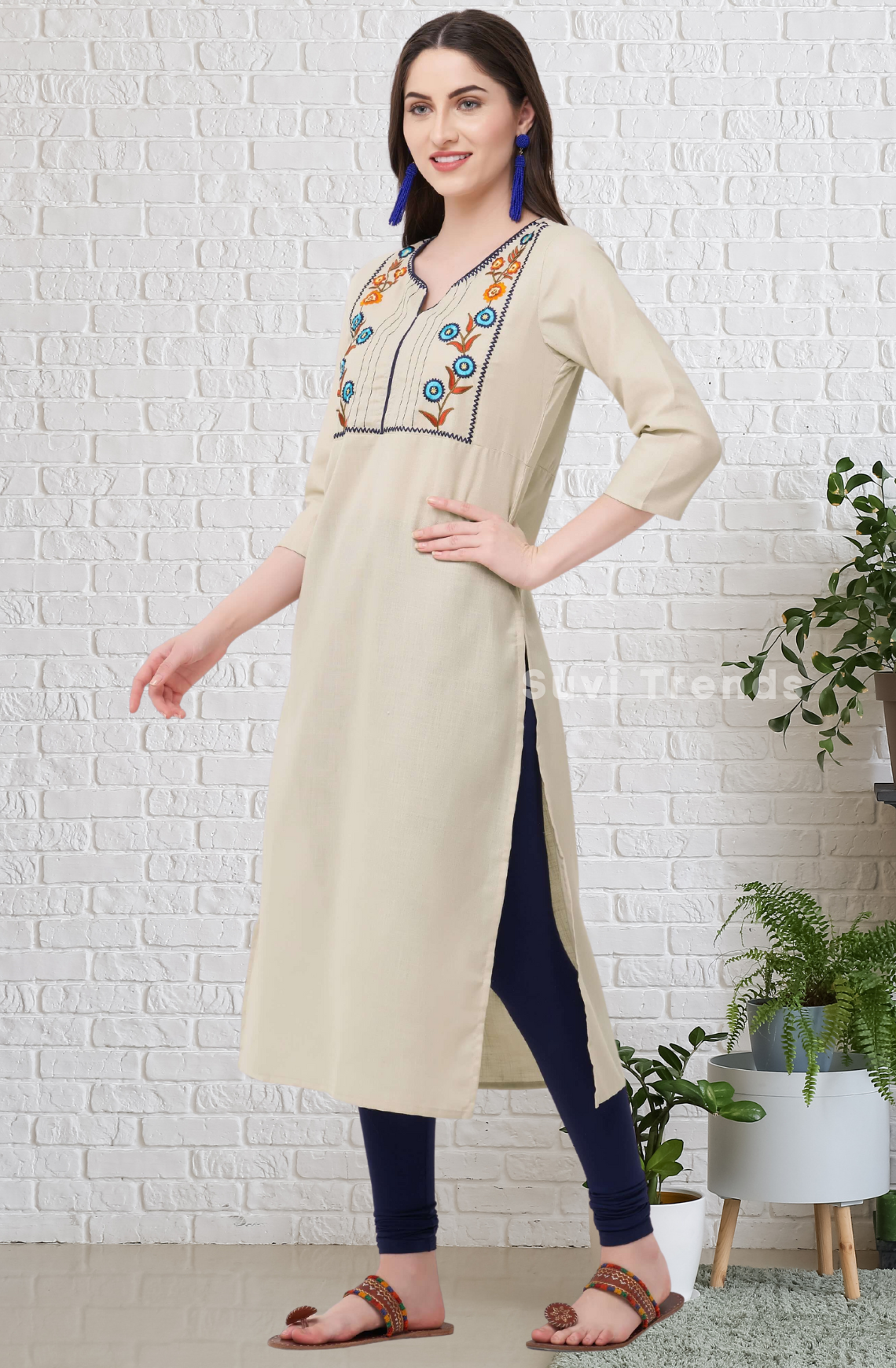 Beige Embroidery Kurta