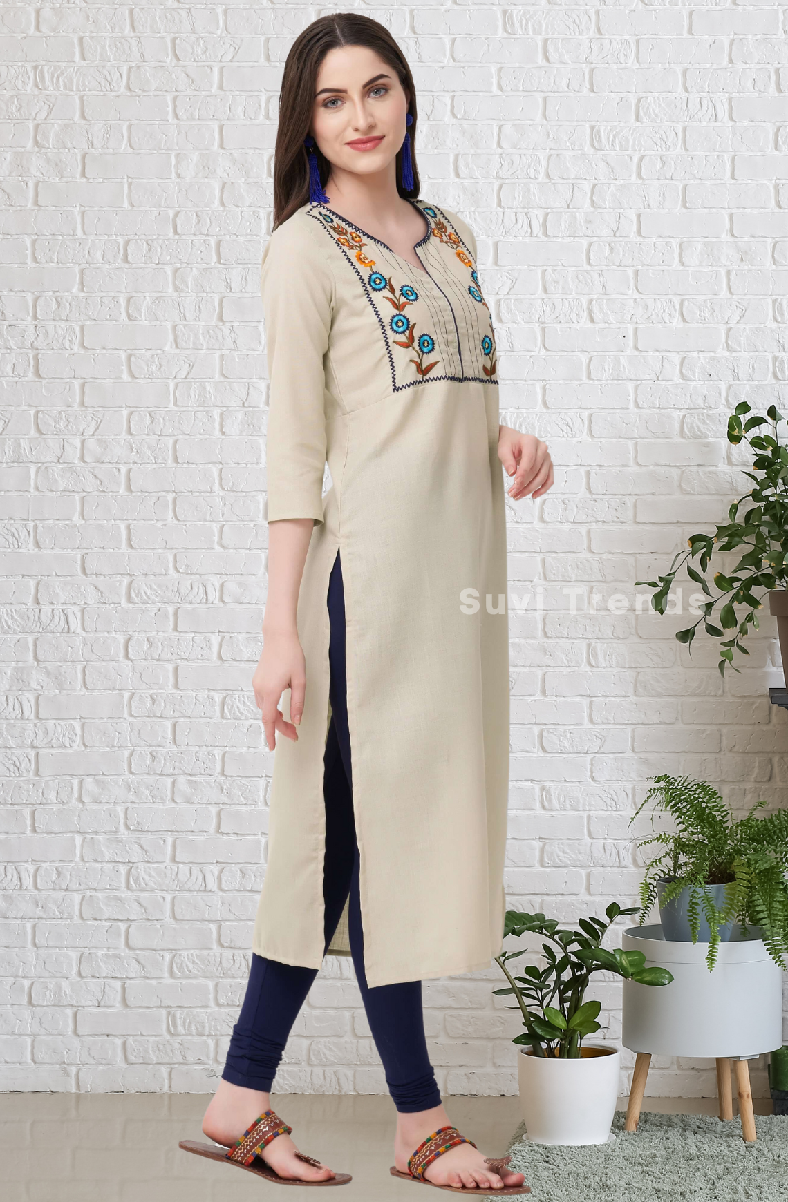 Beige Embroidery Kurta