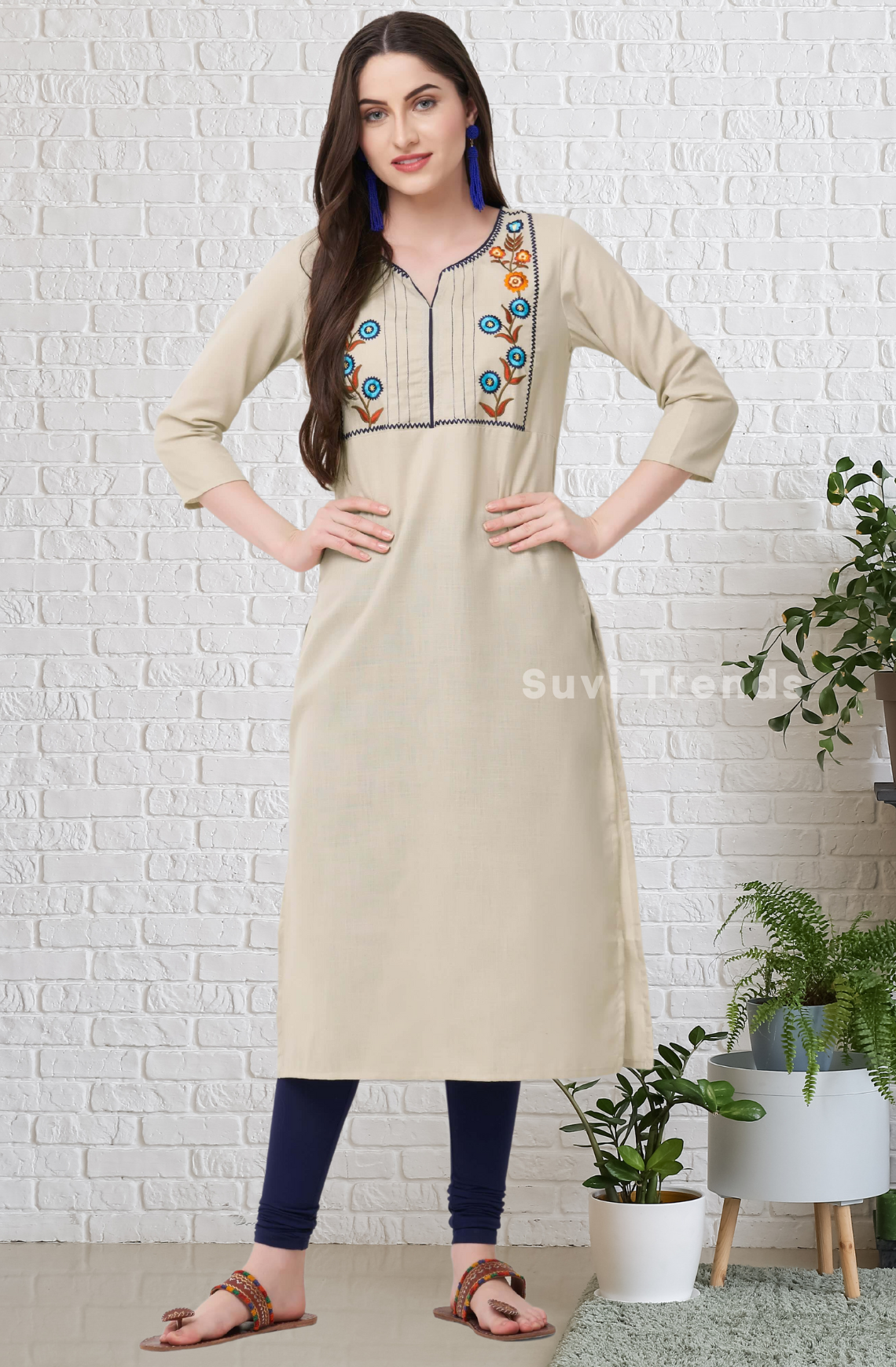 Beige Embroidery Kurta