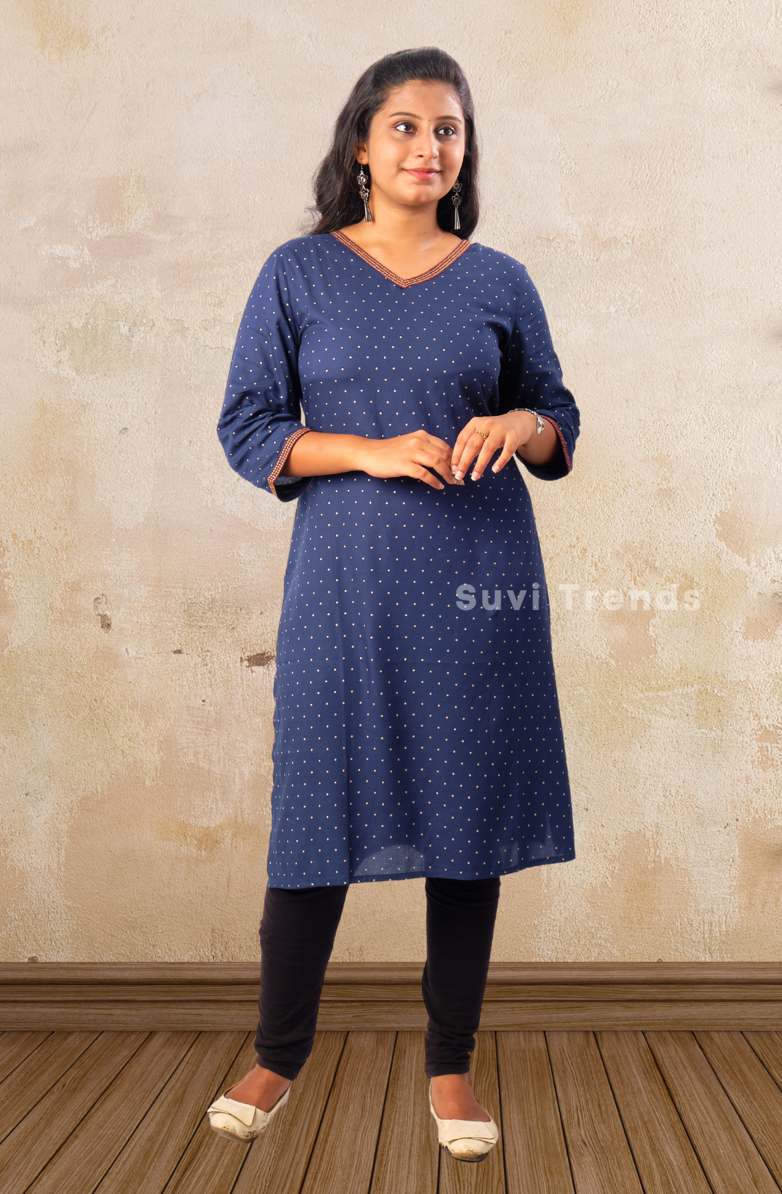 Blue V Neck Printed Kurta