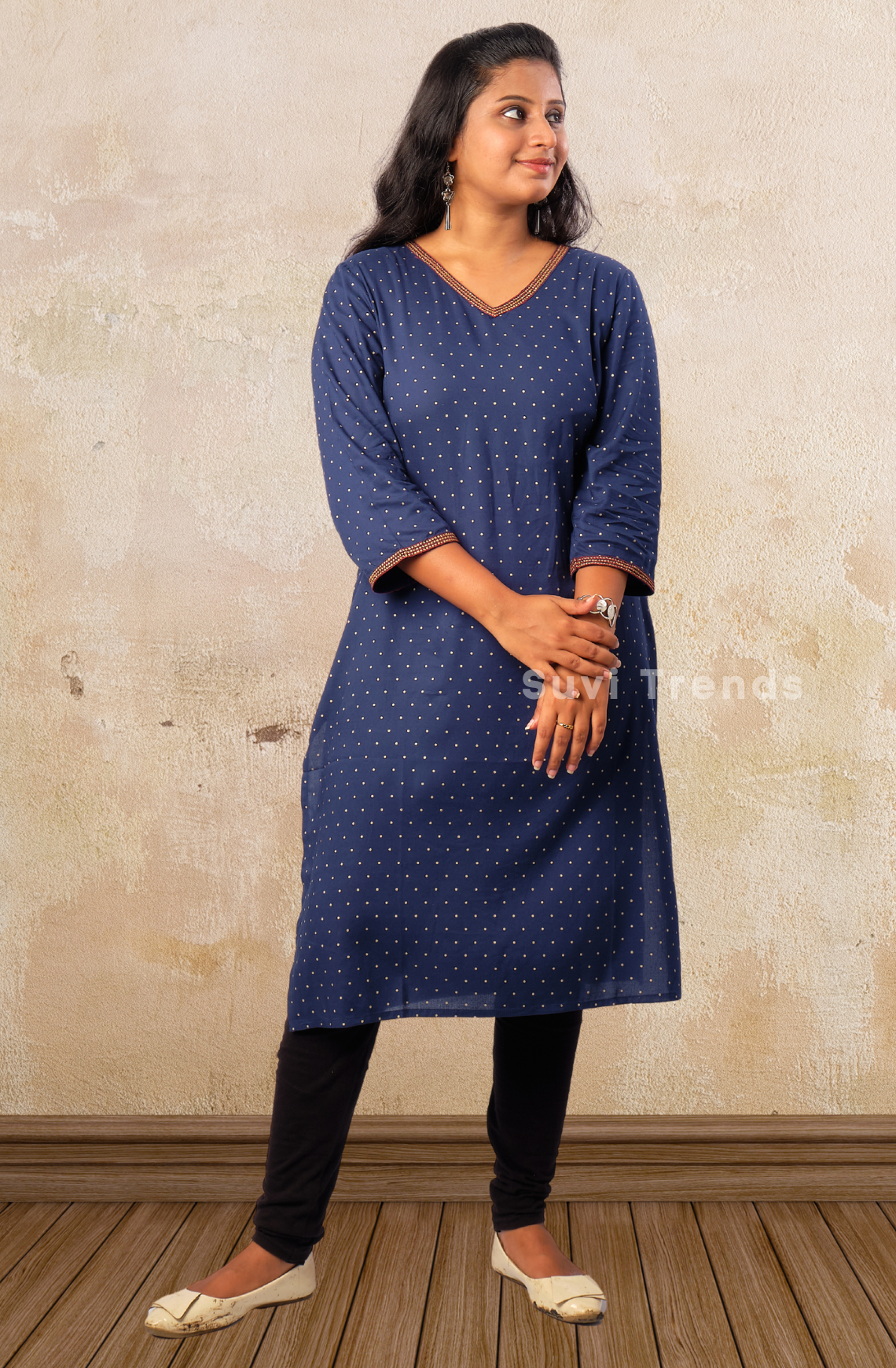 Blue V Neck Printed Kurta