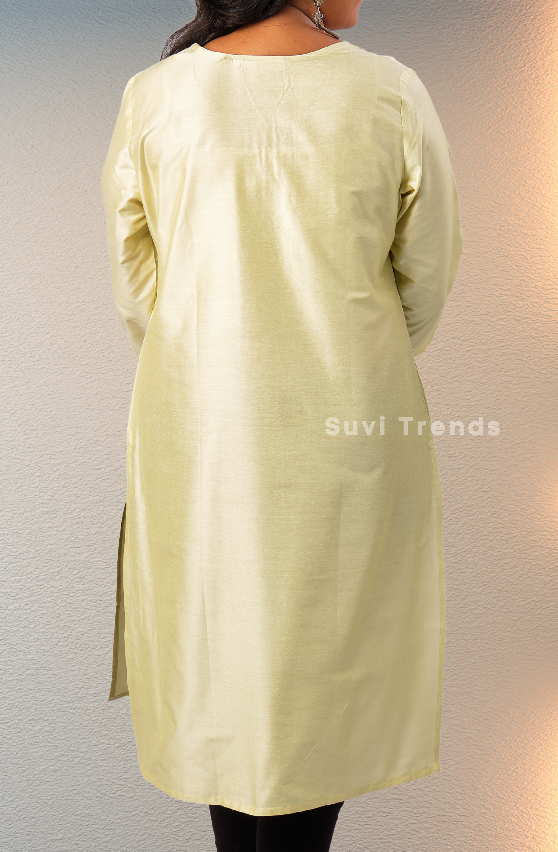 Solid Stright Cut Kurta with Sequins Work - Light Green