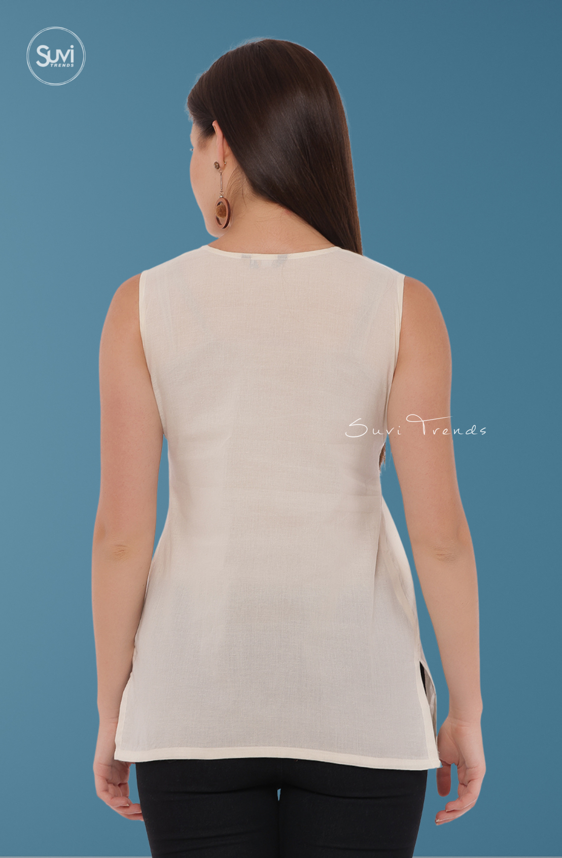 Off White Embroidered Top - Sleeveless