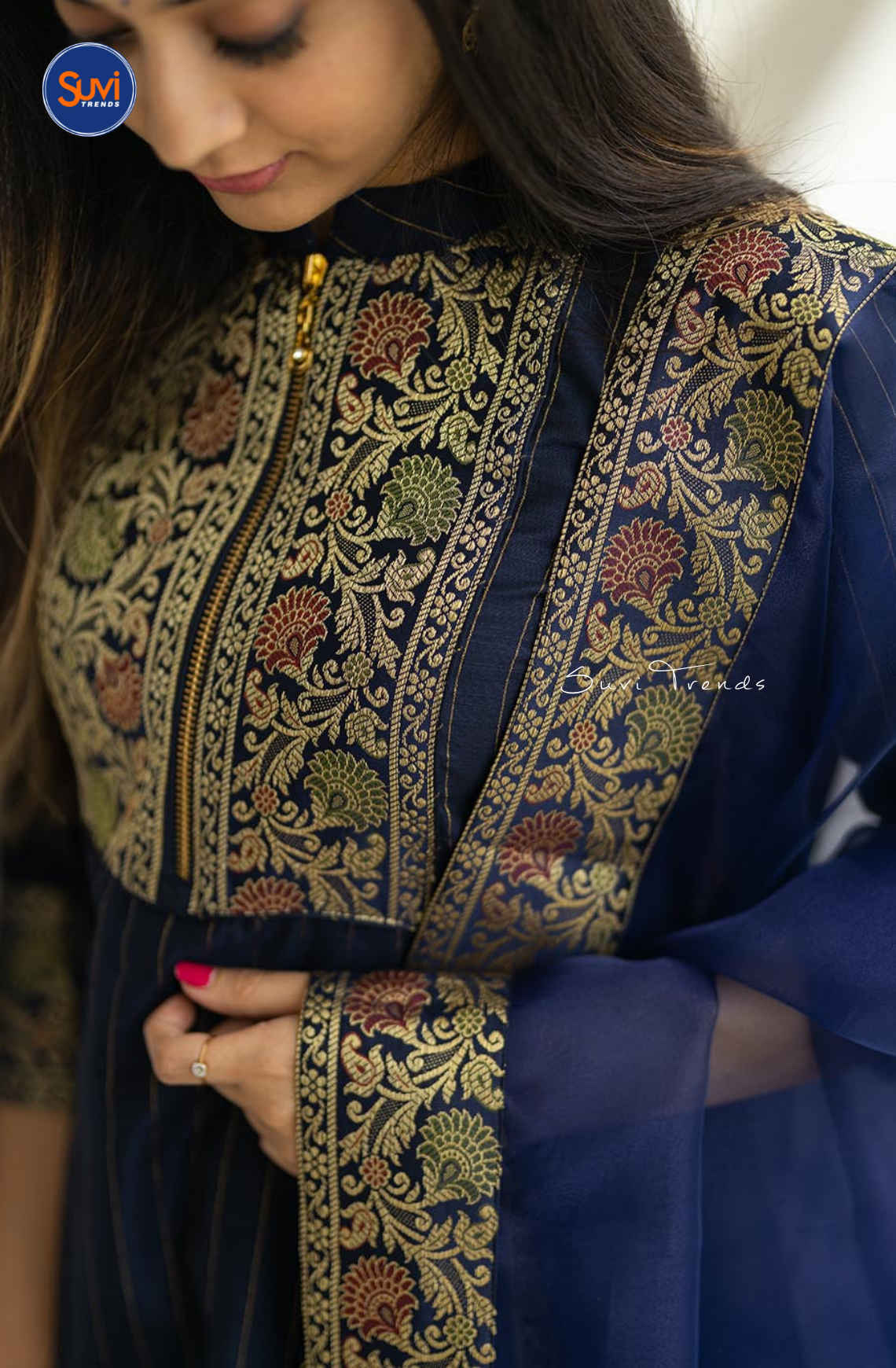 Blue Chanderi Silk Kurti with Organza Dupatta