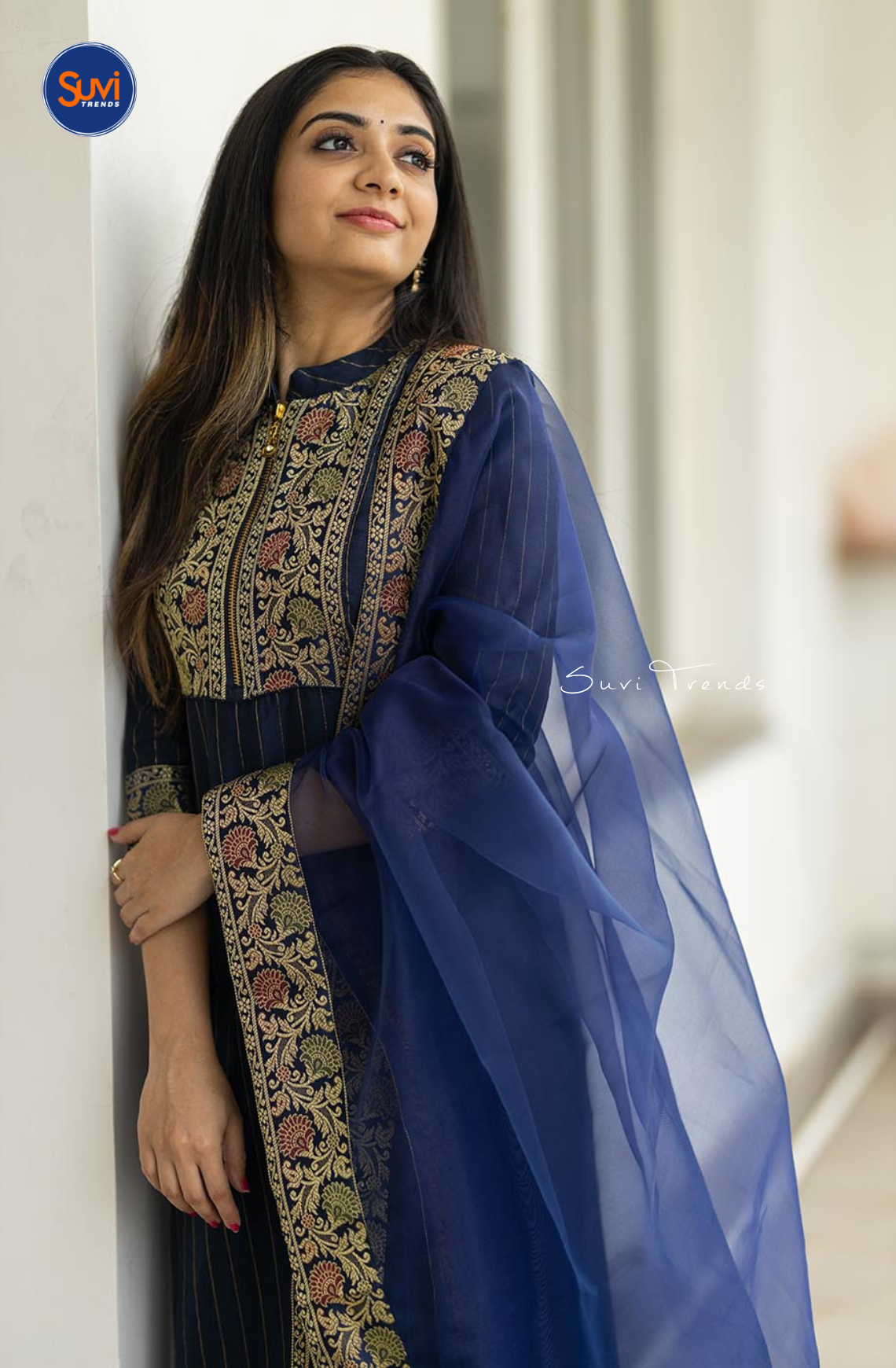 Blue Chanderi Silk Kurti with Organza Dupatta