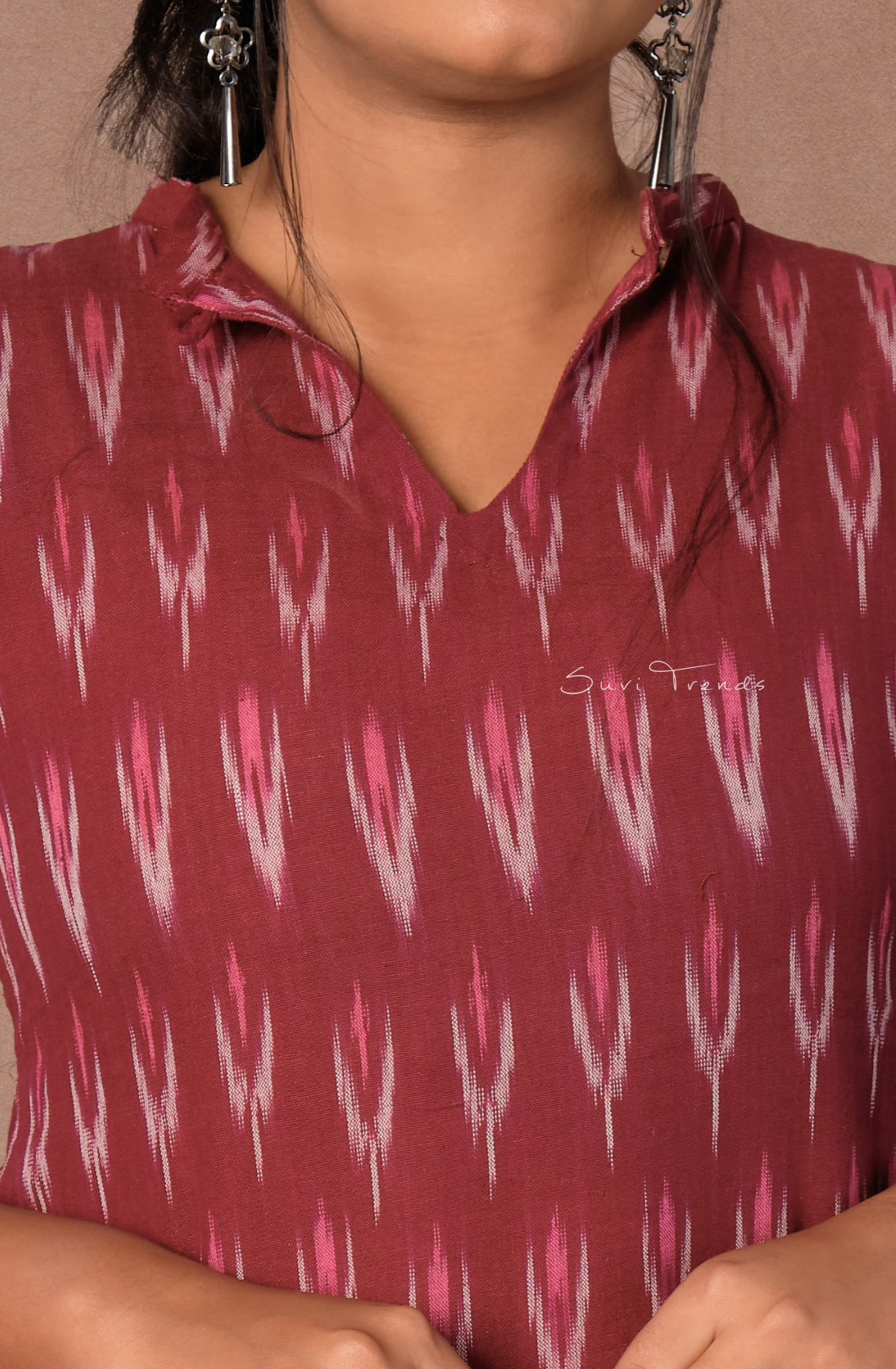 Ikat Straight Kurta - Maroon