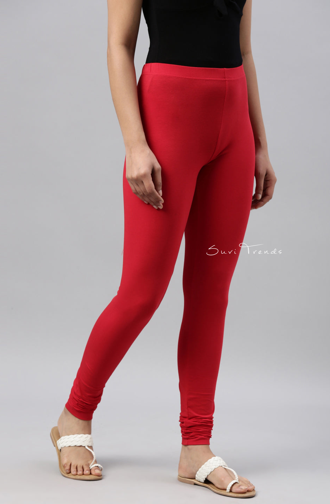 Dark Red Cotton Churidar Leggings