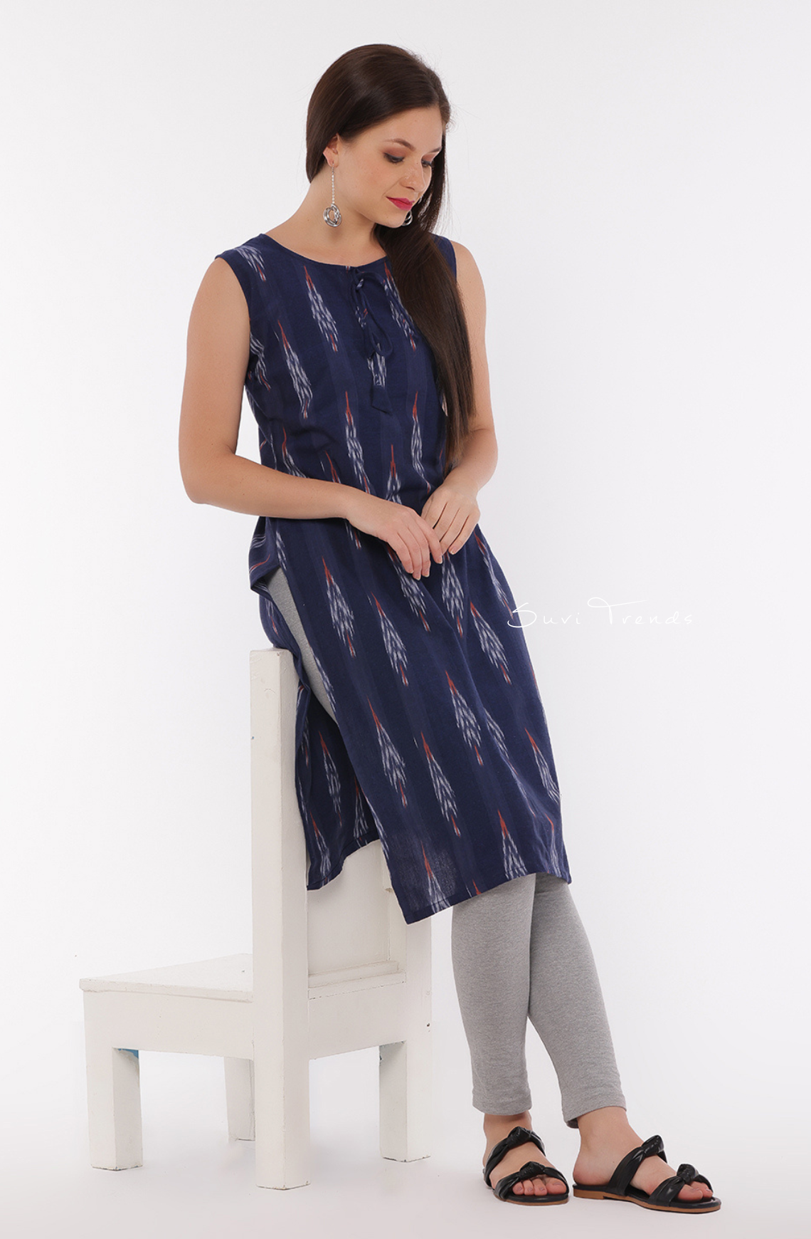 All Over Ikat Print Kurta with Tassels - Violet